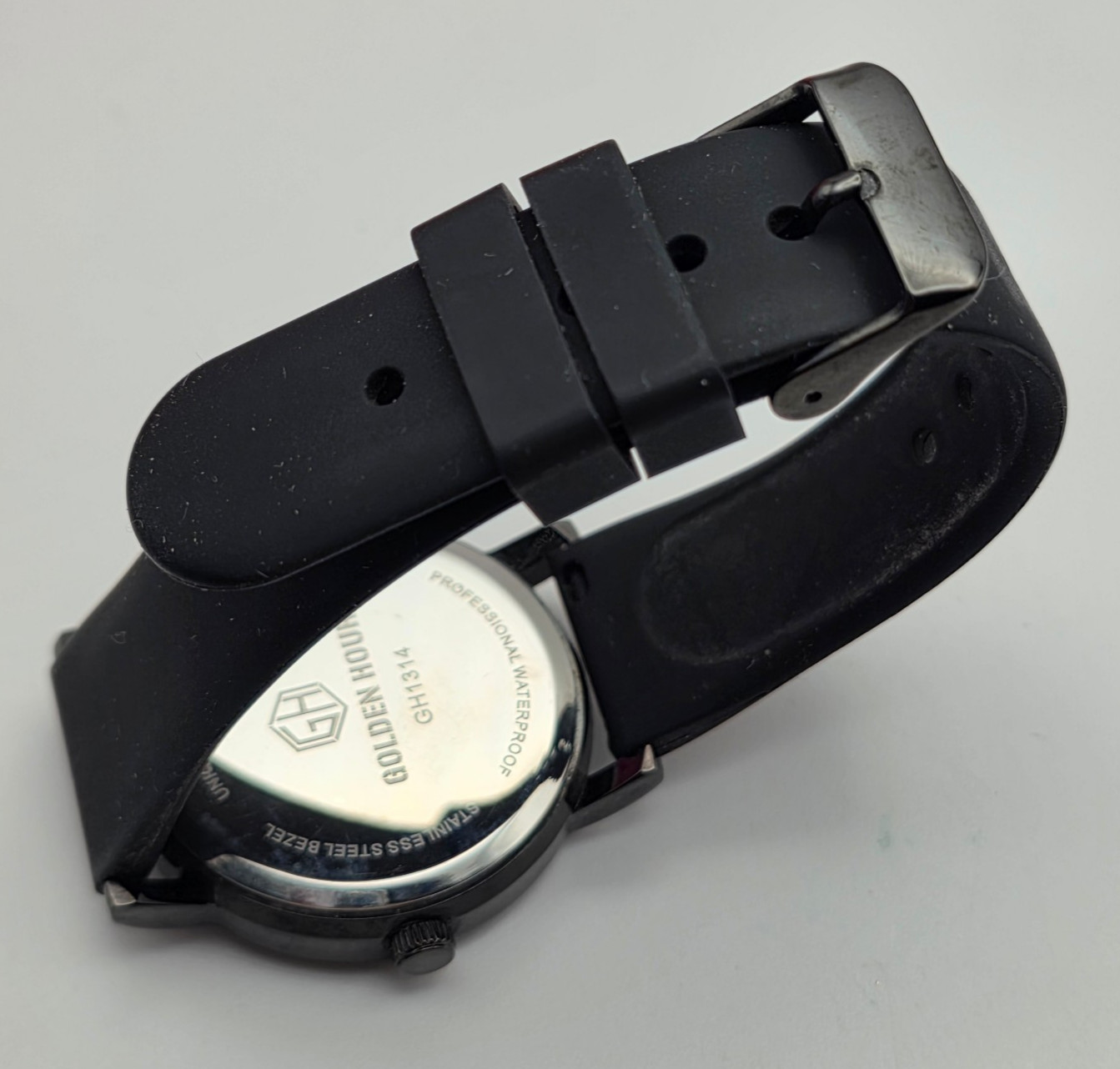 Golden Hour GH1314 Black Silicone Strap 24 Hour Dial Watch 8 In Wrist