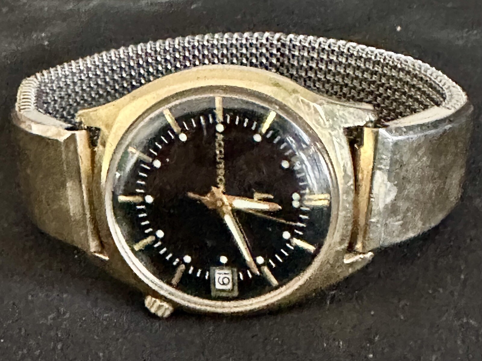 1969 Bulova Accutron E27995 M8 14K Gold Filled Case 1960’s Black Dial Date