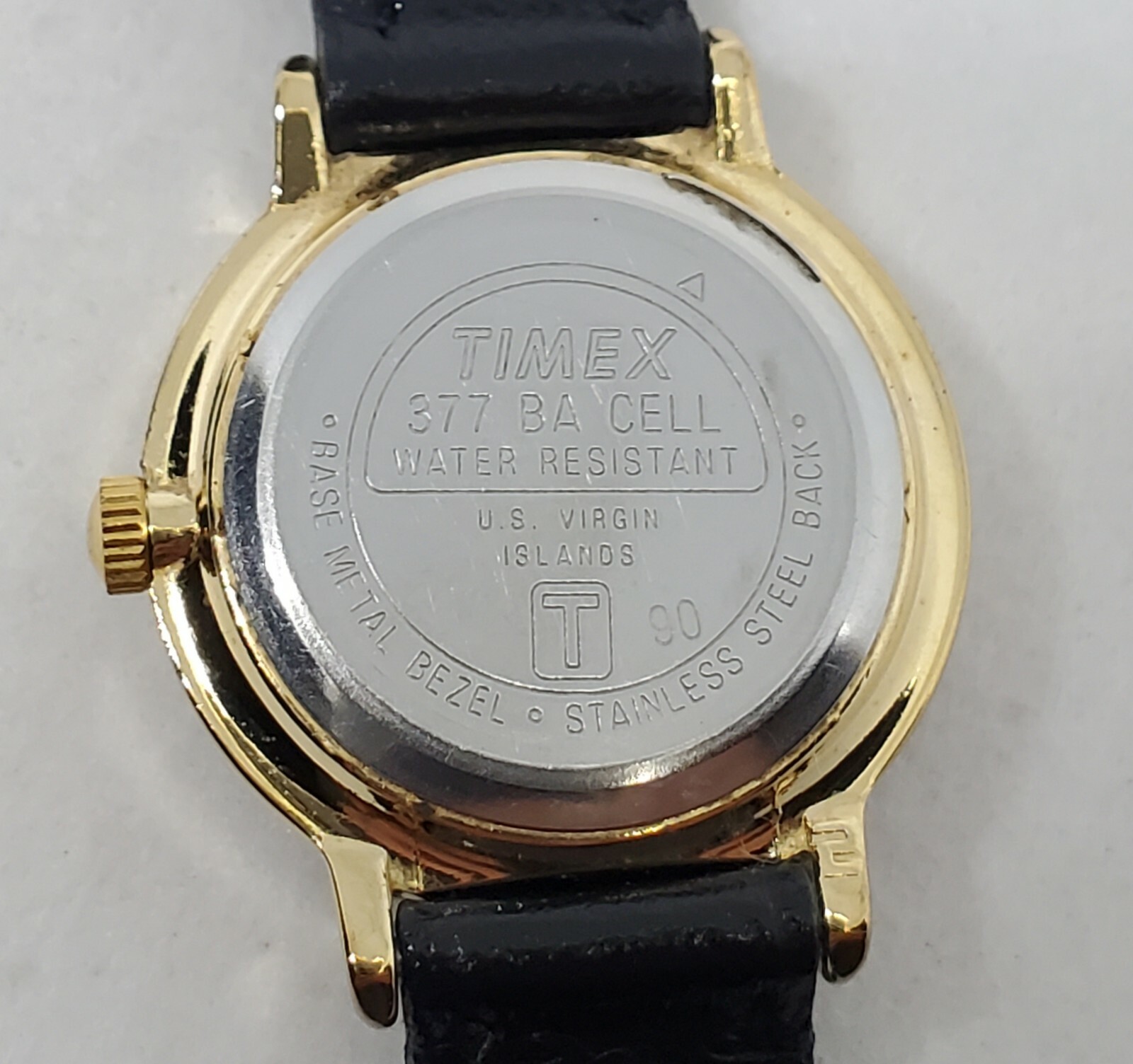 Ladies Timex Gold Tone Black Leather Analog Watch Casual Classic Working C9