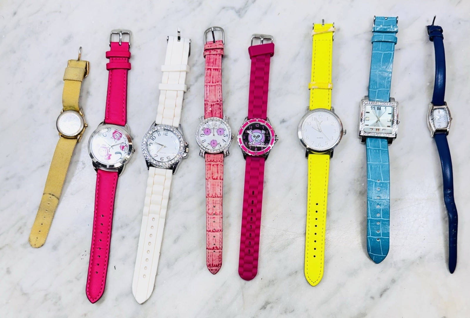 Lot of 8 Womens Fashion Watch Lot Colorful Variety Pink Blue White Yellow