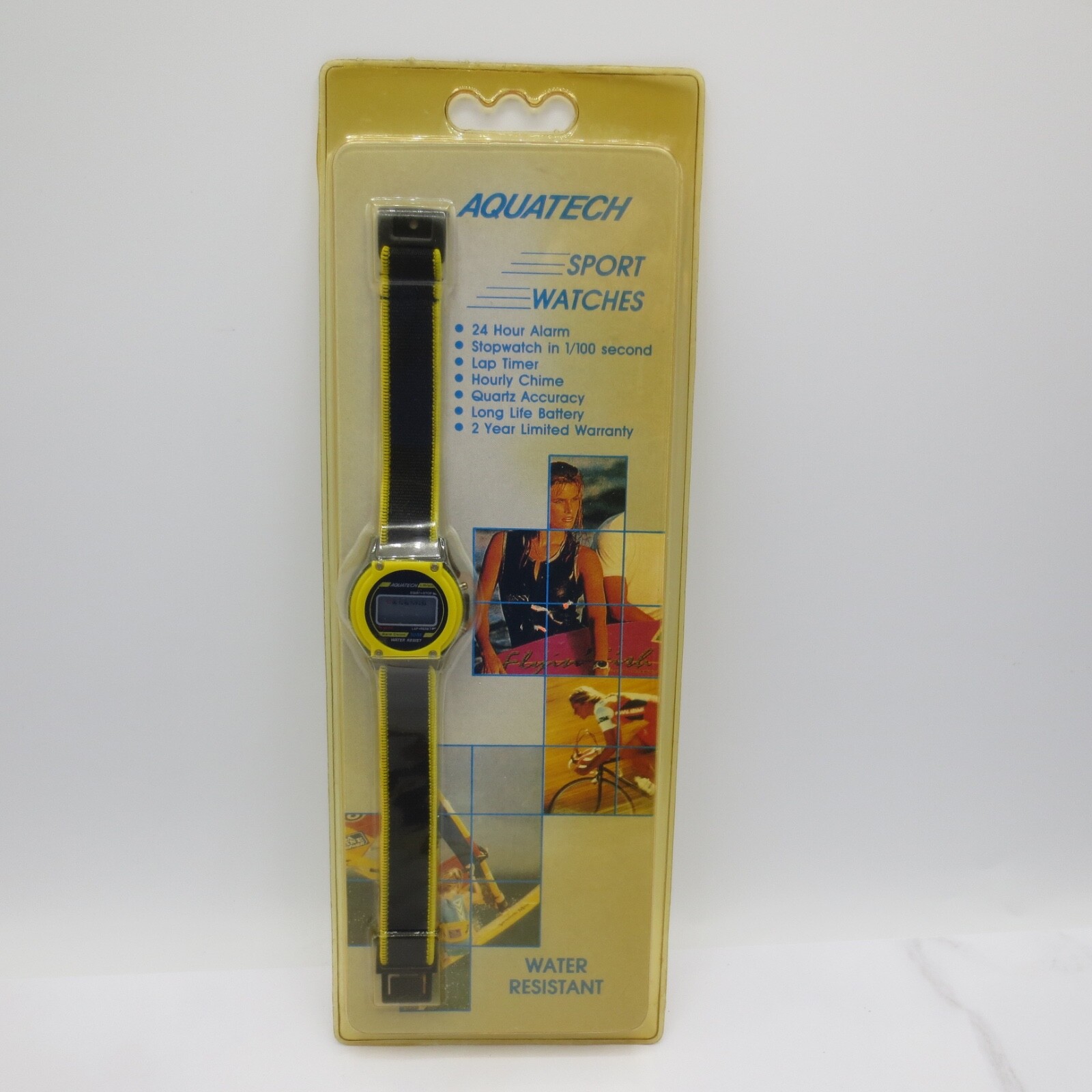 Vintage Qquatech Sport Watch Womens Black Yellow Sealed