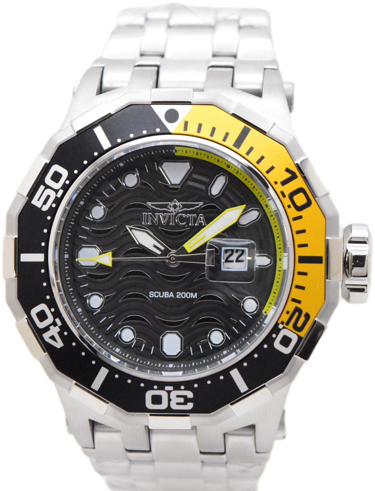 Invicta Pro Diver Scuba Wave 200M Men’s 52mm Black / Yellow Quartz Watch 47841
