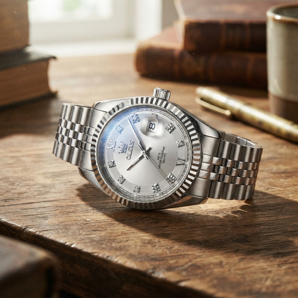 Men’s Elegant Waterproof Quartz Watch – Classic Silver Stainless Steel Design