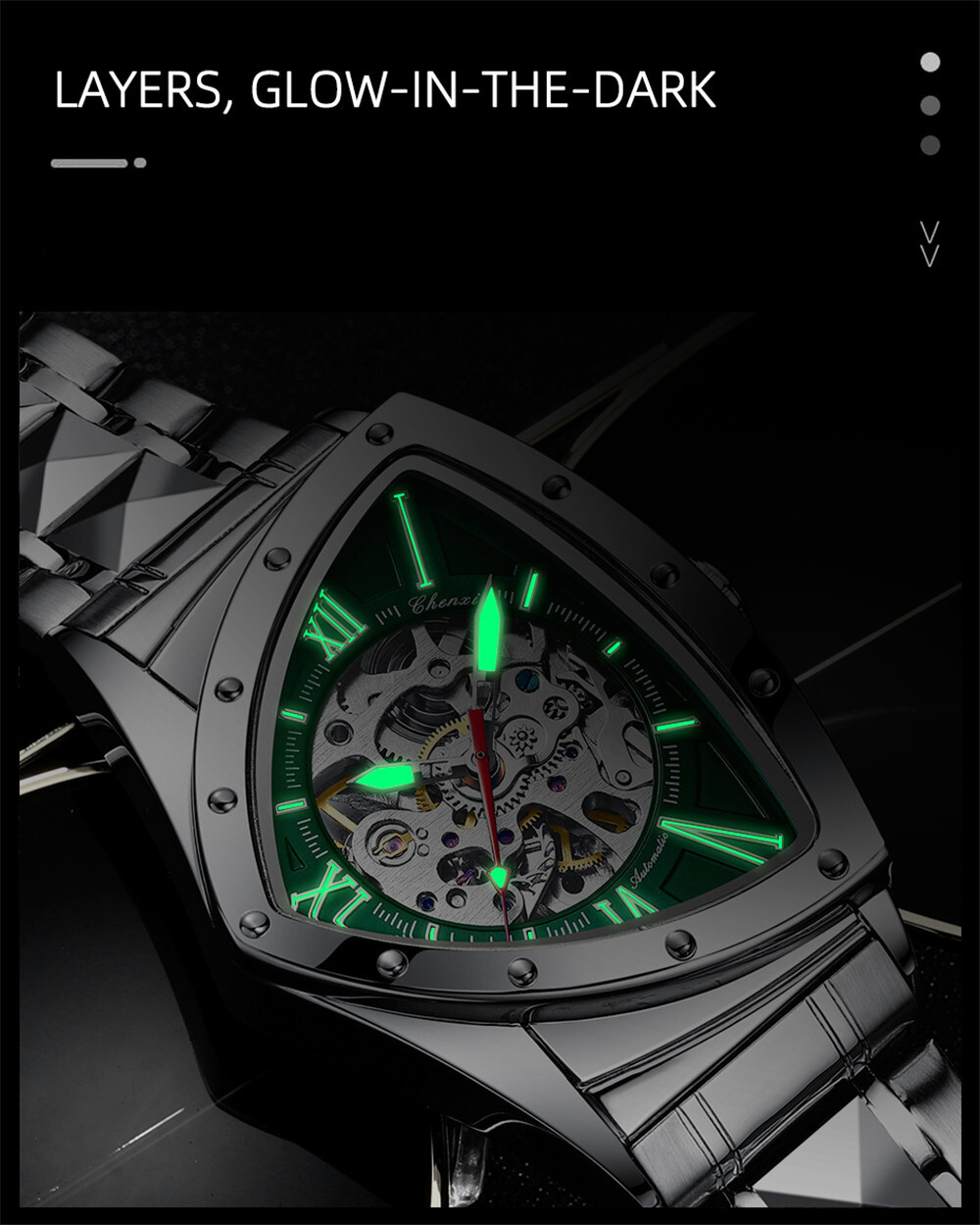 CHENXI Men Automatic Watch Triangle Leather Mechanical Watch for Male Wristwatch