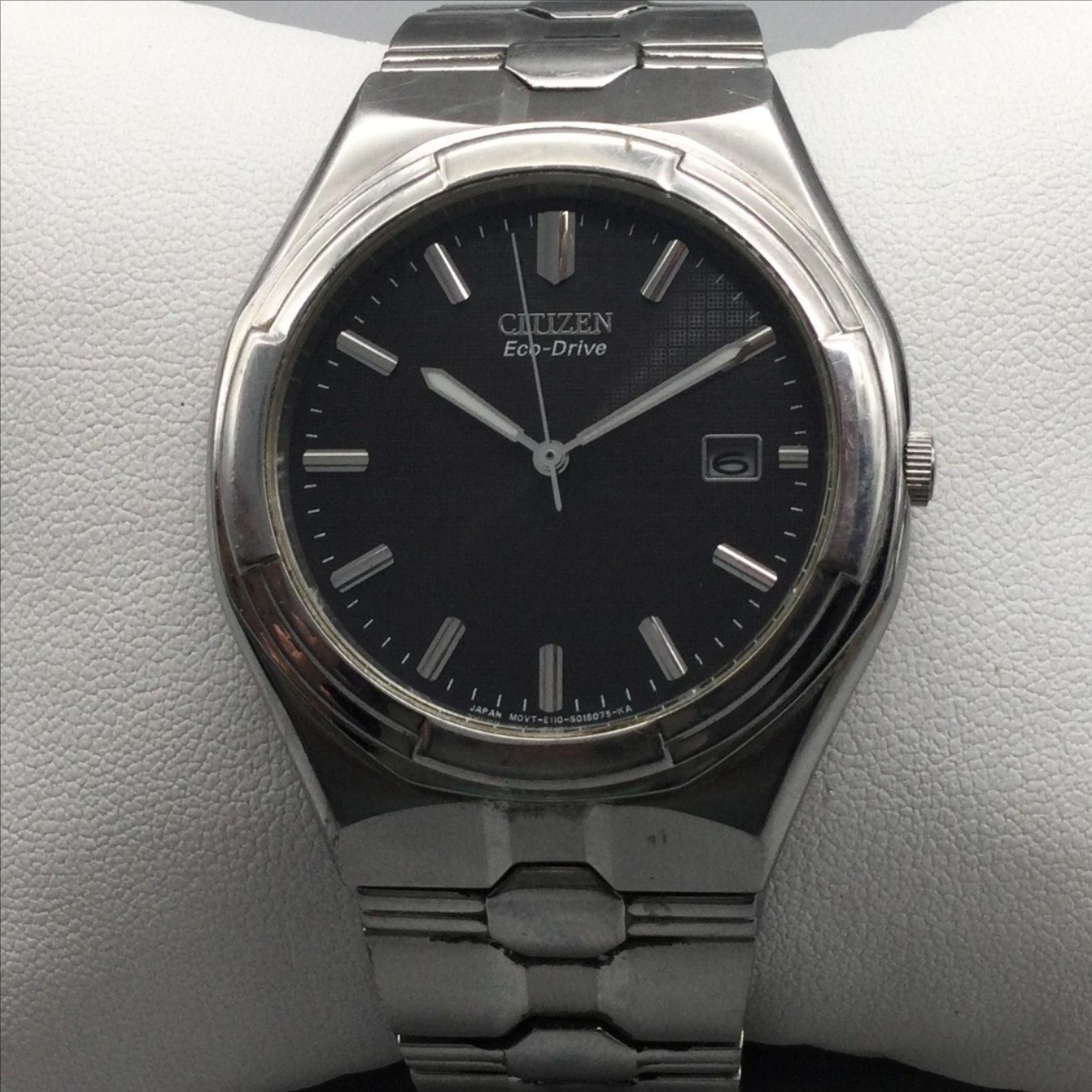 Citizen Eco-Drive Mens Watch 37mm Black Dial Stainless Bracelet Date BROKEN BAND