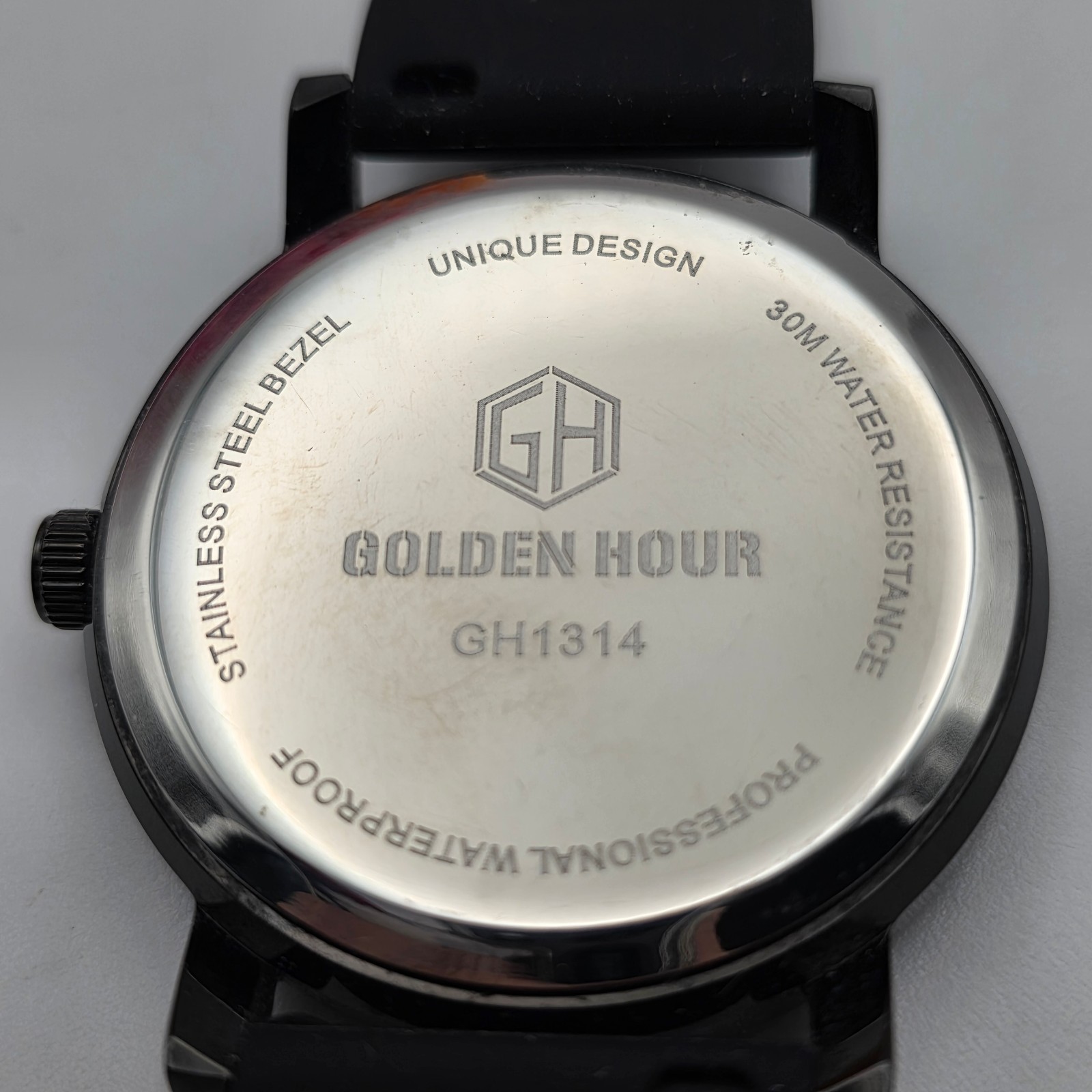 Golden Hour GH1314 Black Silicone Strap 24 Hour Dial Watch 8 In Wrist