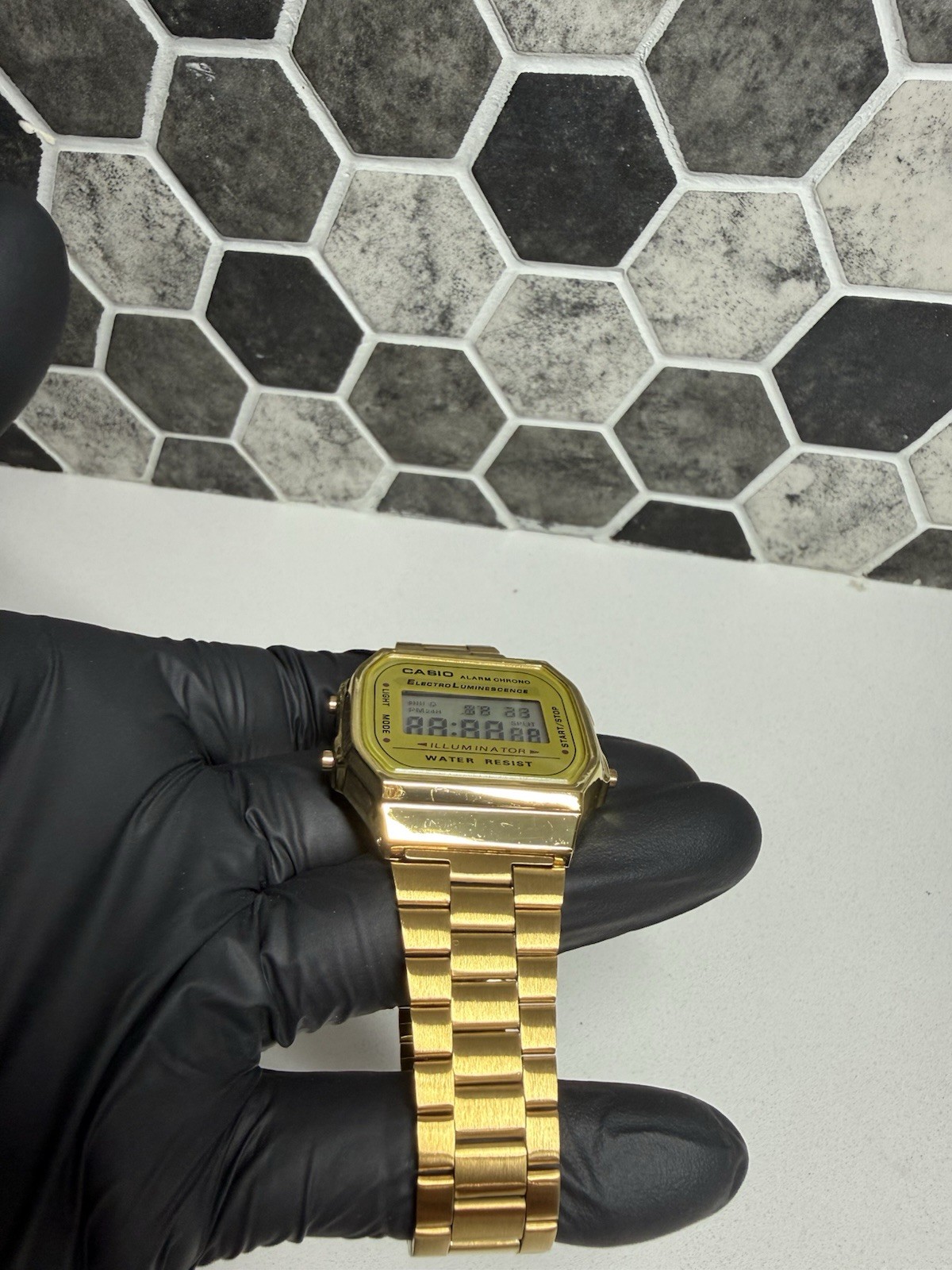 Casio Illuminator Gold Digital Quartz Alarm Chronograph SS Bracelet Wristwatch