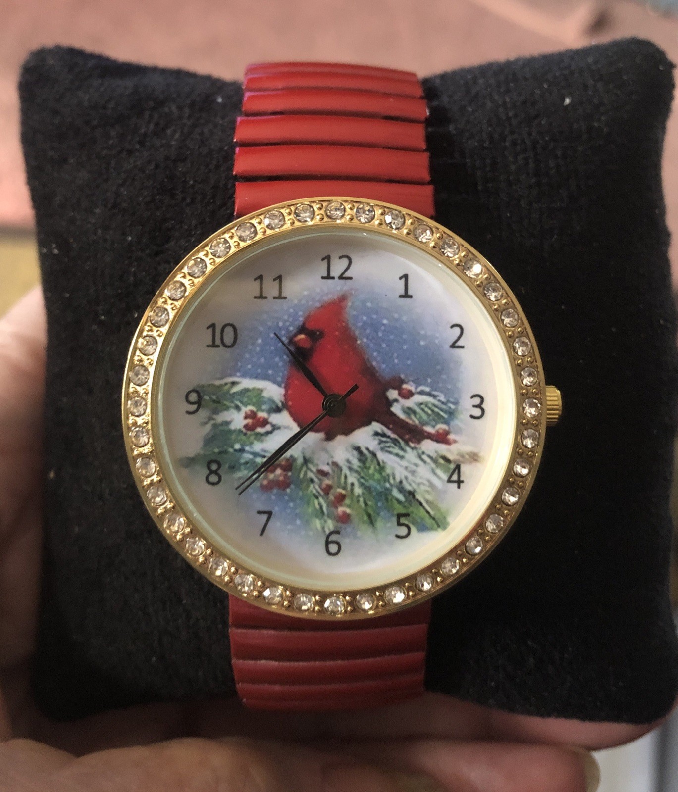 Cardinal Stretch Red Watch Band With Rhinestones Around Watch One Size New