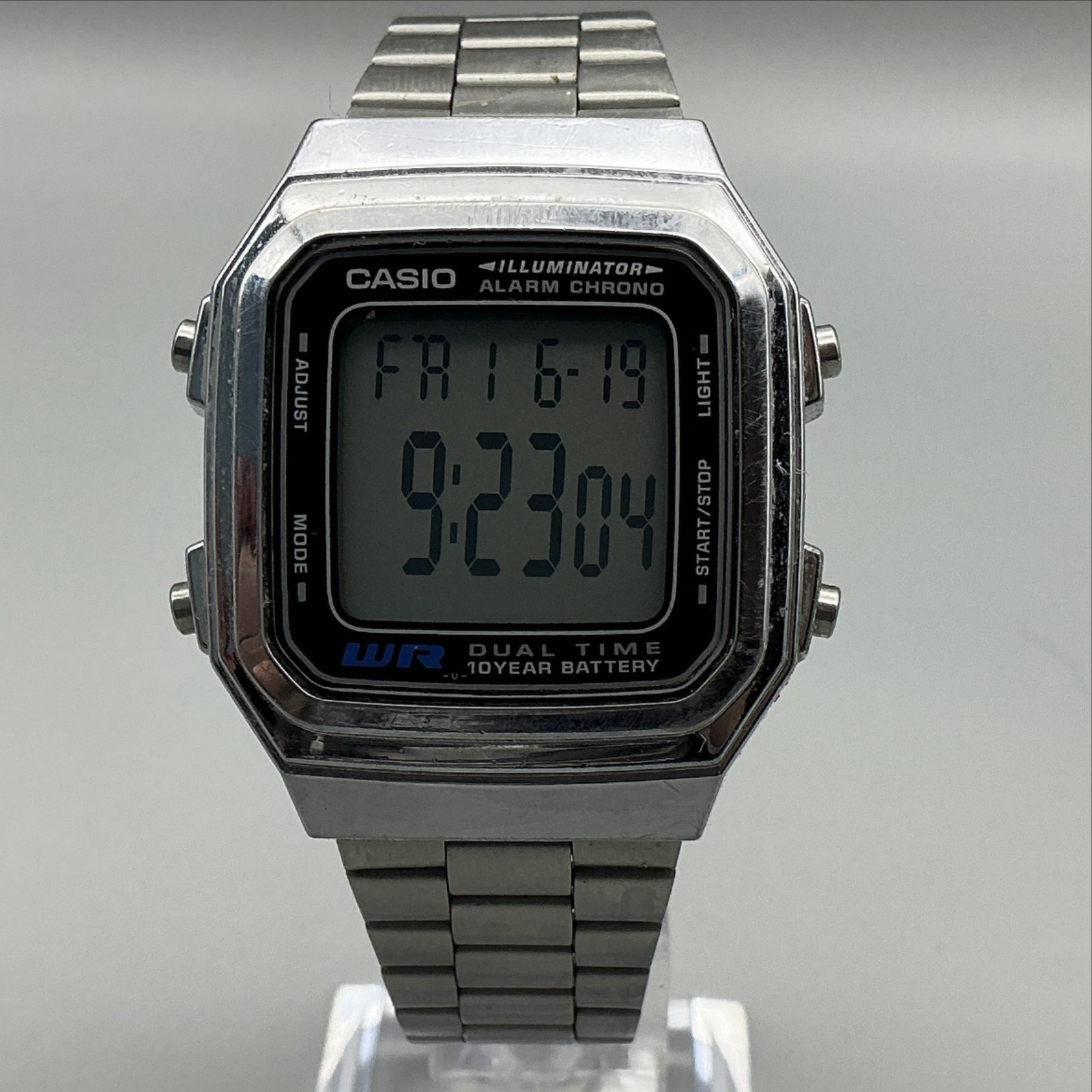 Casio Mens Watch 34mm 3234 A178W Digital Alarm Chronograph Silver Tone Backlight