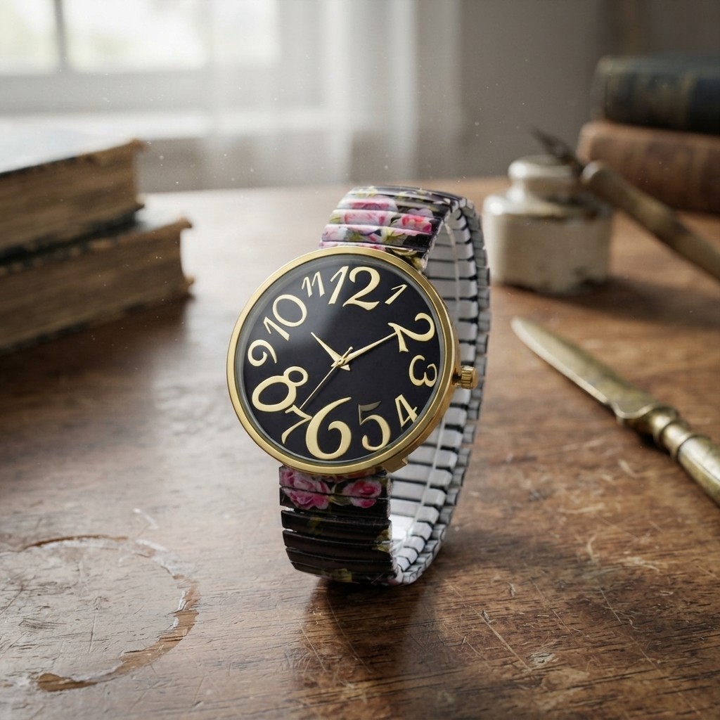 Elegant Women’s Quartz Watch with Floral Design & Stretch Band – Perfect Gift