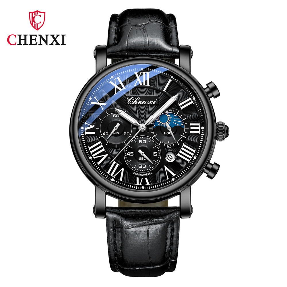 CHENXI Men Quartz Watch Roman Numerals Wristwatch Business Male Leather Watches