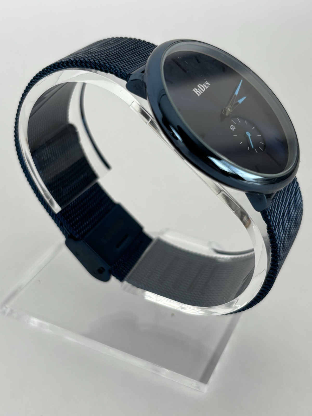 BiDen 40mm Blue Quartz Watch w/Stainless Blue Mesh Band & New Battery