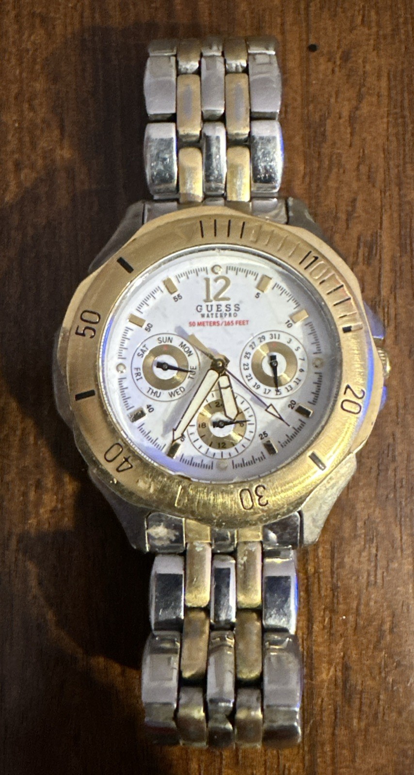 ~ Guess WATERPRO Mens Silver Gold Chronograph Designer Watch