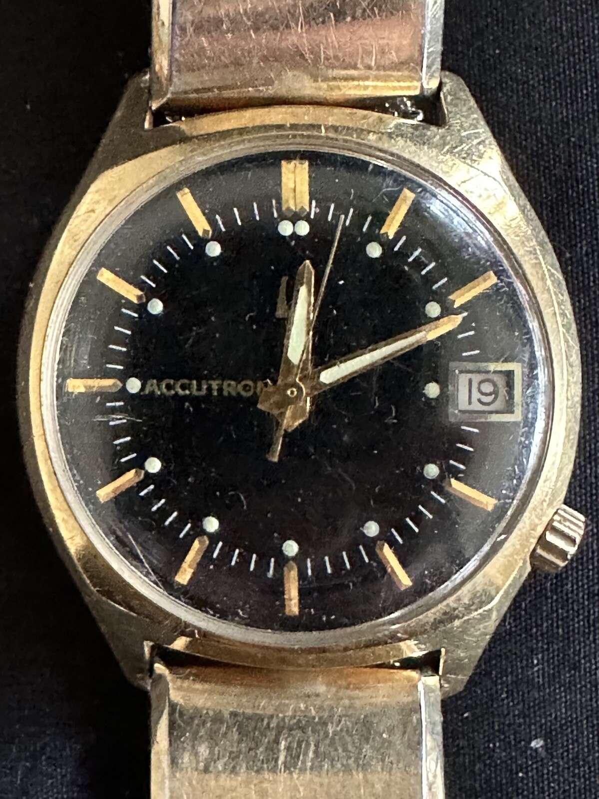 1969 Bulova Accutron E27995 M8 14K Gold Filled Case 1960’s Black Dial Date