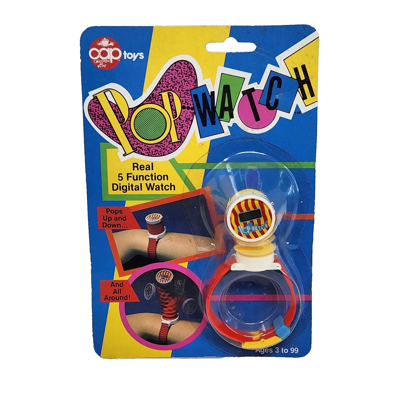 VINTAGE 1988 CAP TOYS POP WATCH DIGITAL WRIST WATCH NOS NEW SEALED RED YELLOW
