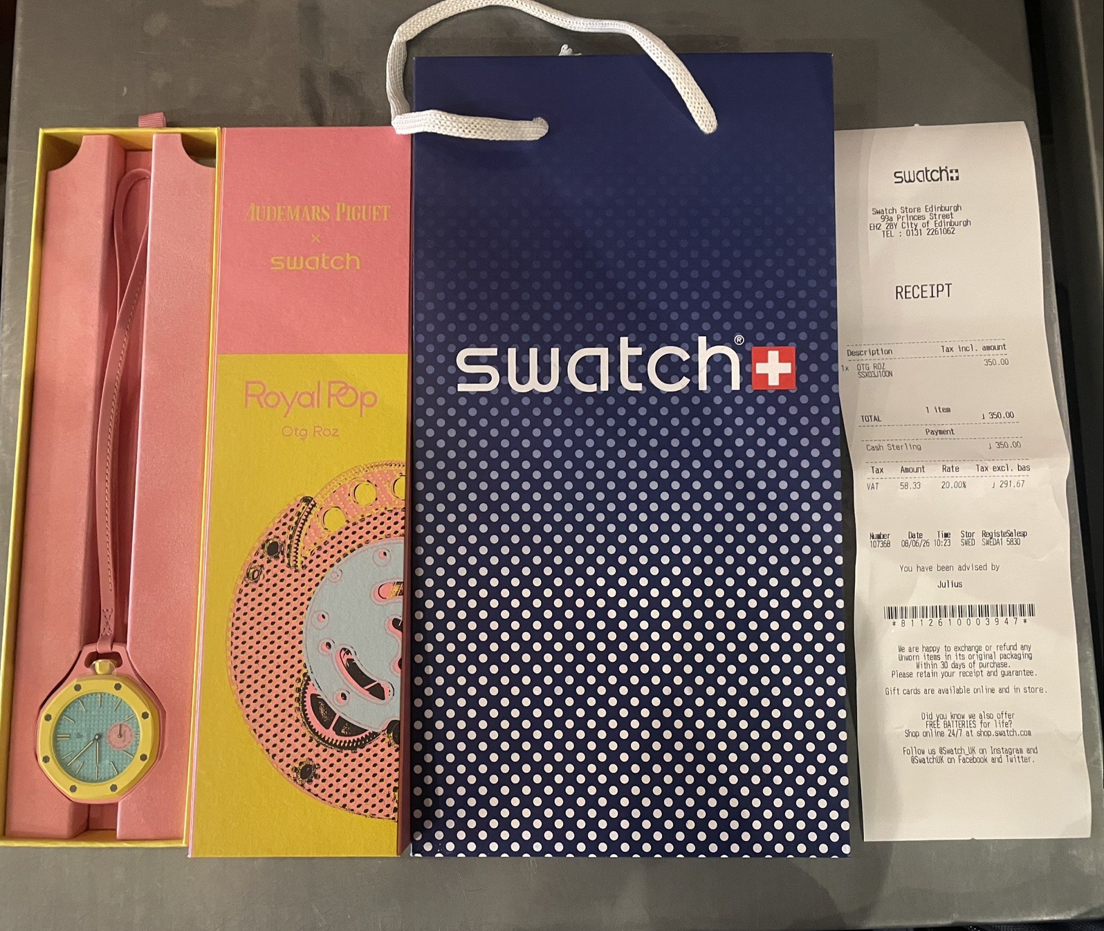 AP X SWATCH ROYAL POP| OTG ROZ | BRAND NEW SEALED | BAG BOX RECEIPT| 🚚💨✅