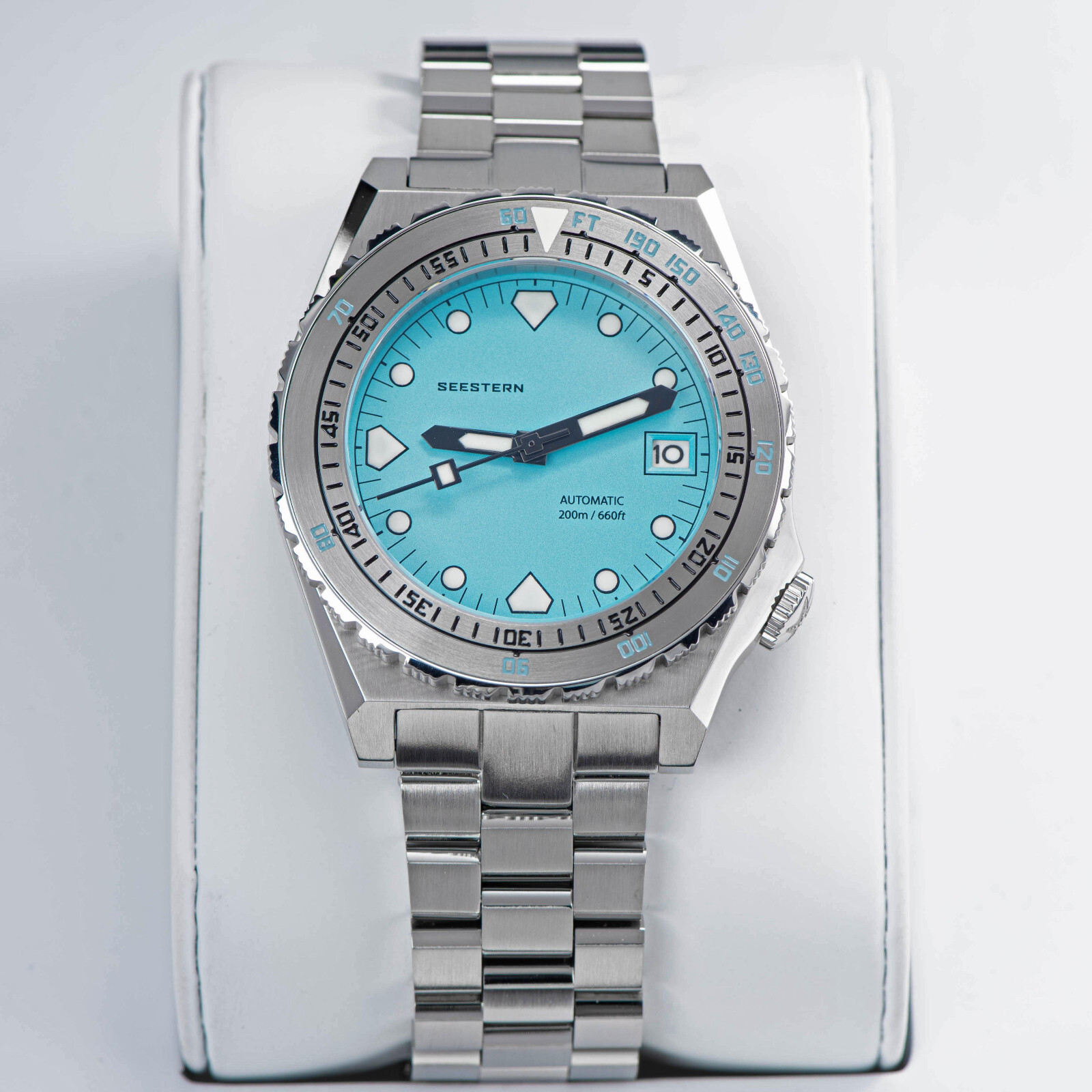 Seestern V3 S407-600T.T LUME DATE Bezel 200m DIVER’S Mens Sport Watch TEAL BLUE