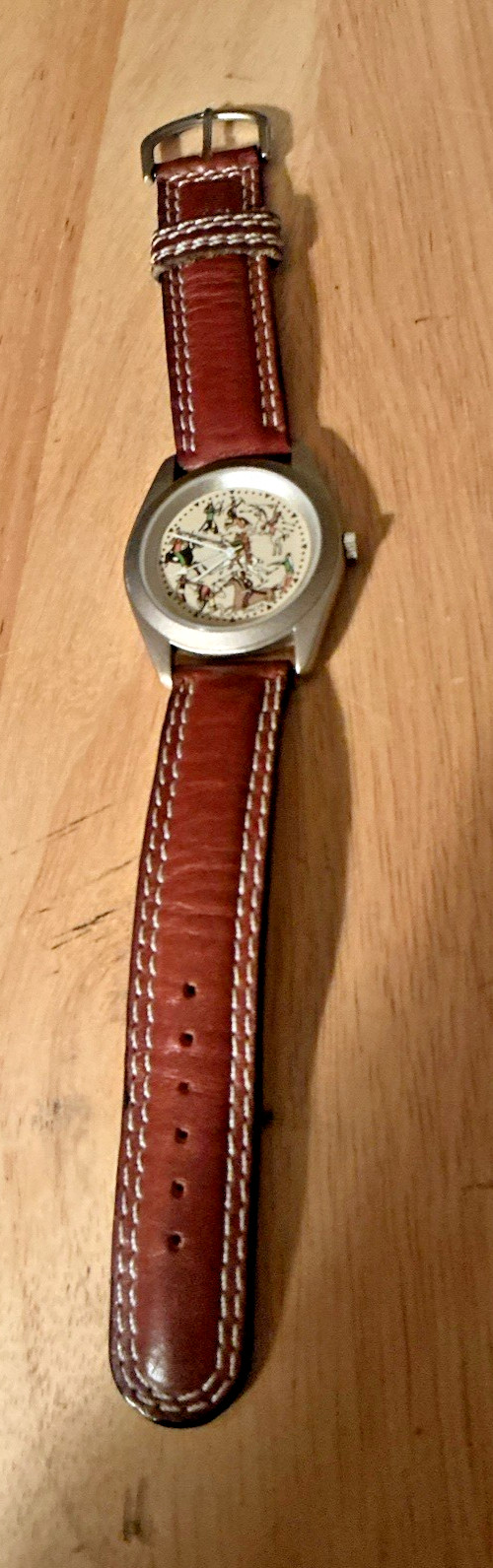 BLACK APACHE WARRIOR WRISTWATCH WITH LEATHER BAND, NEW BATTERY AS SHOWN