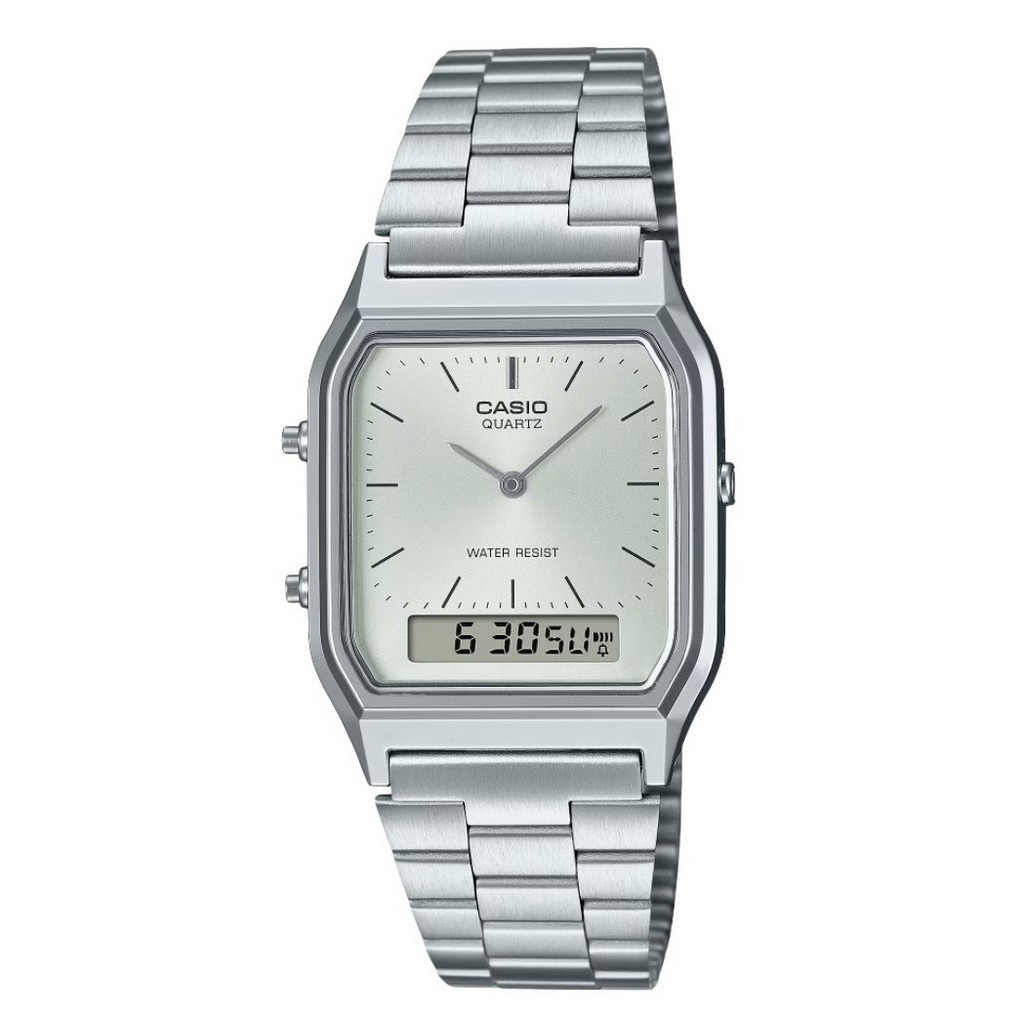 Casio AQ-230A-7DMQ Sil Case with Silver Stainless Steel Band, Unisex Wristwatch