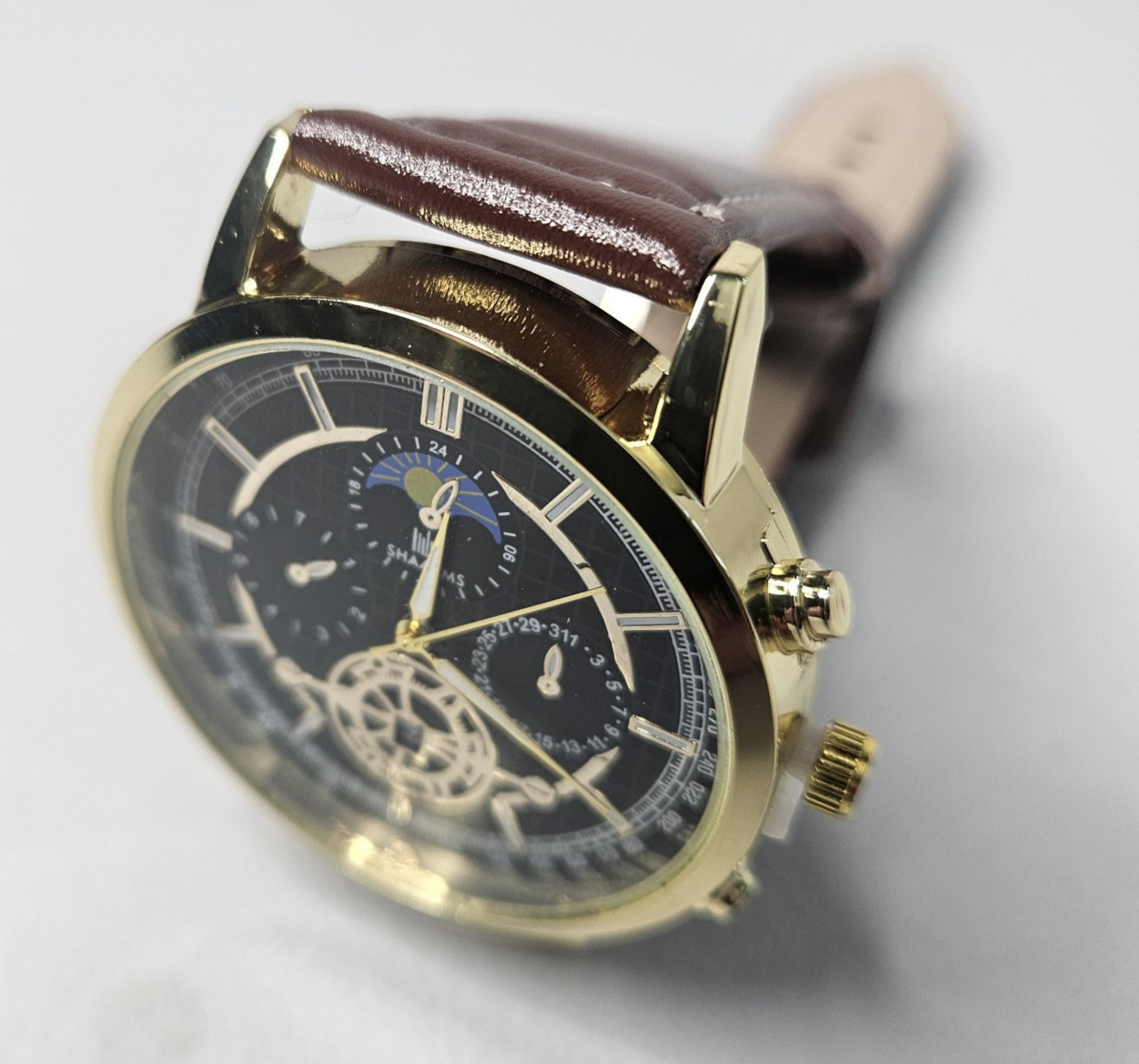 Men’S Quartz Watch Round Dial, Zinc Alloy Case Faux Leather Battery Powered