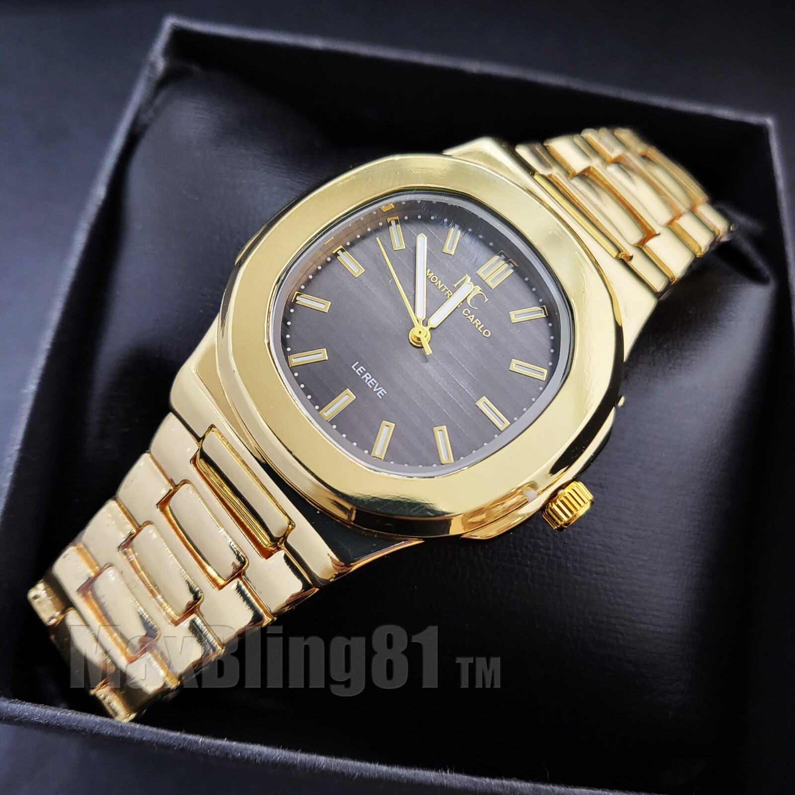 Men’s Luxury Hip Hop 14K Gold Plated Stainless Steel Urban Bling Wrist Watch
