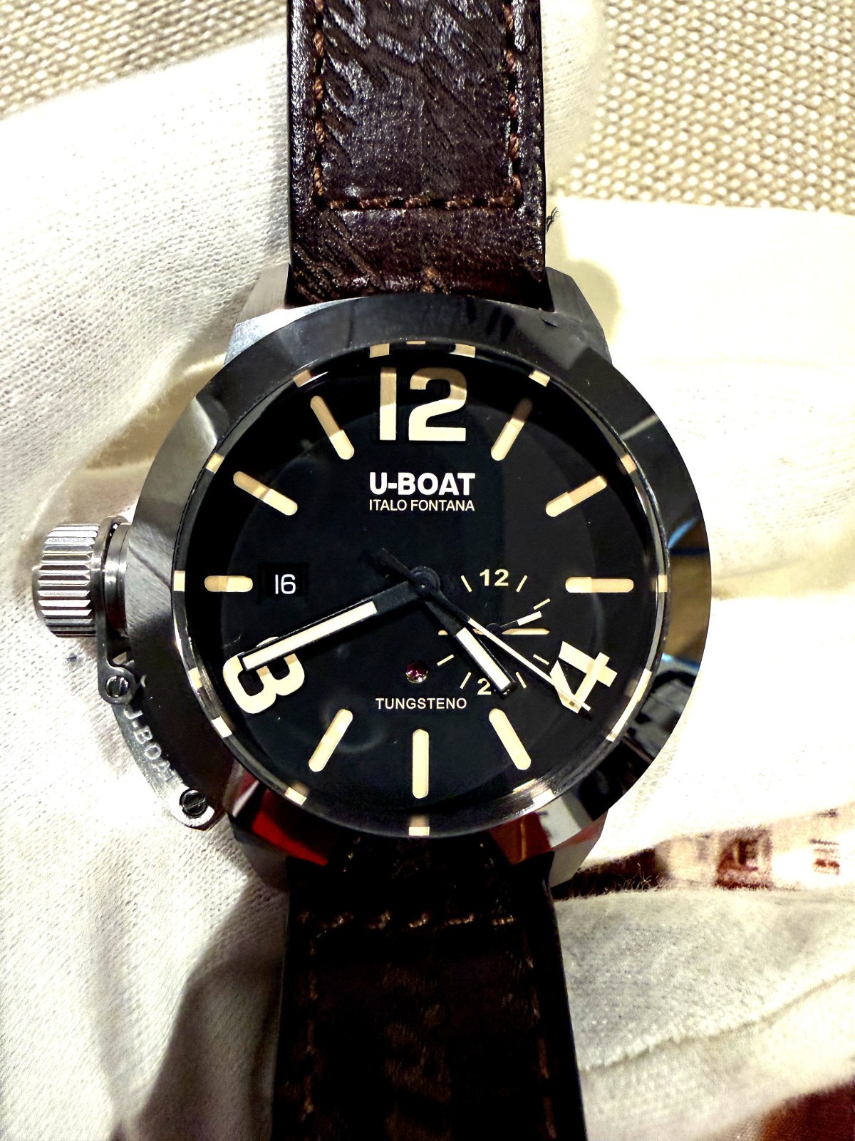 U-Boat Classico 42mm Tungsteno Black Automatic Watch 8893 — Brown Leather Strap
