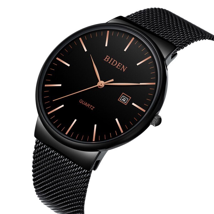 Biden Mens Quartz Watch Waterproof Calendar Wristwatch Stainless Steel Mesh Band