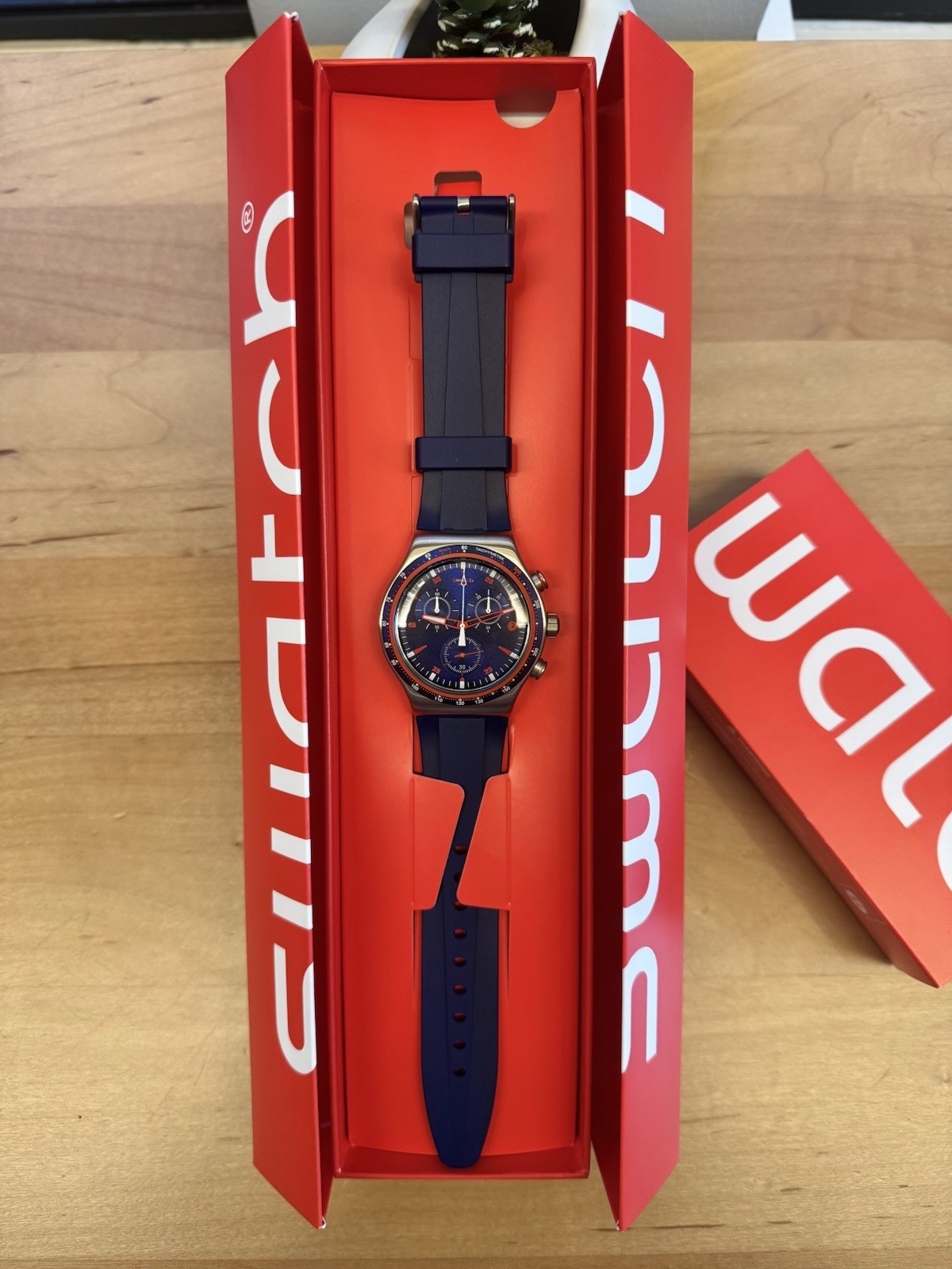 NEW🚨 Swatch Irony HOOK UP YVS417 Chronograph Steel Blue Watch New Limited