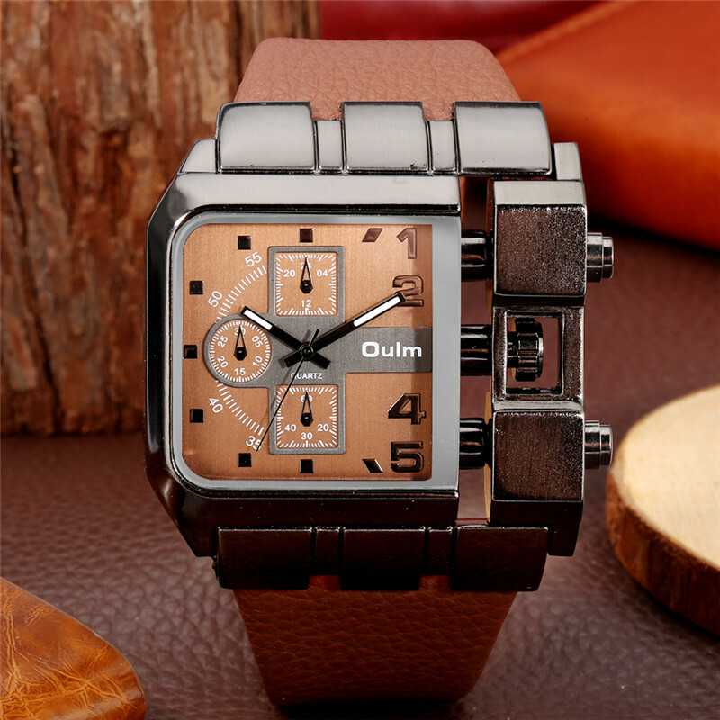 OULM Luminous Hand Men’s Analog Quartz Wrist Watches Leather Bracelet Band Gift