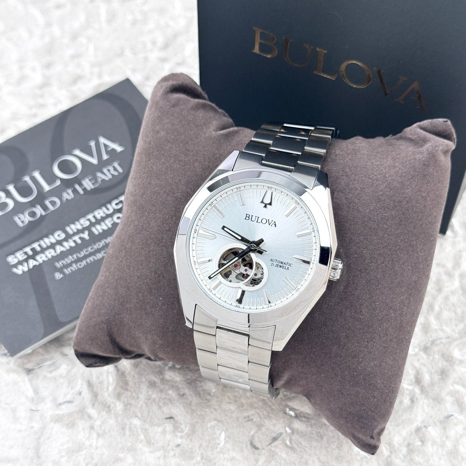 Bulova Men’s Surveyor 96A274 Automatic Silver Dial Stainless Steel Watch 42 mm