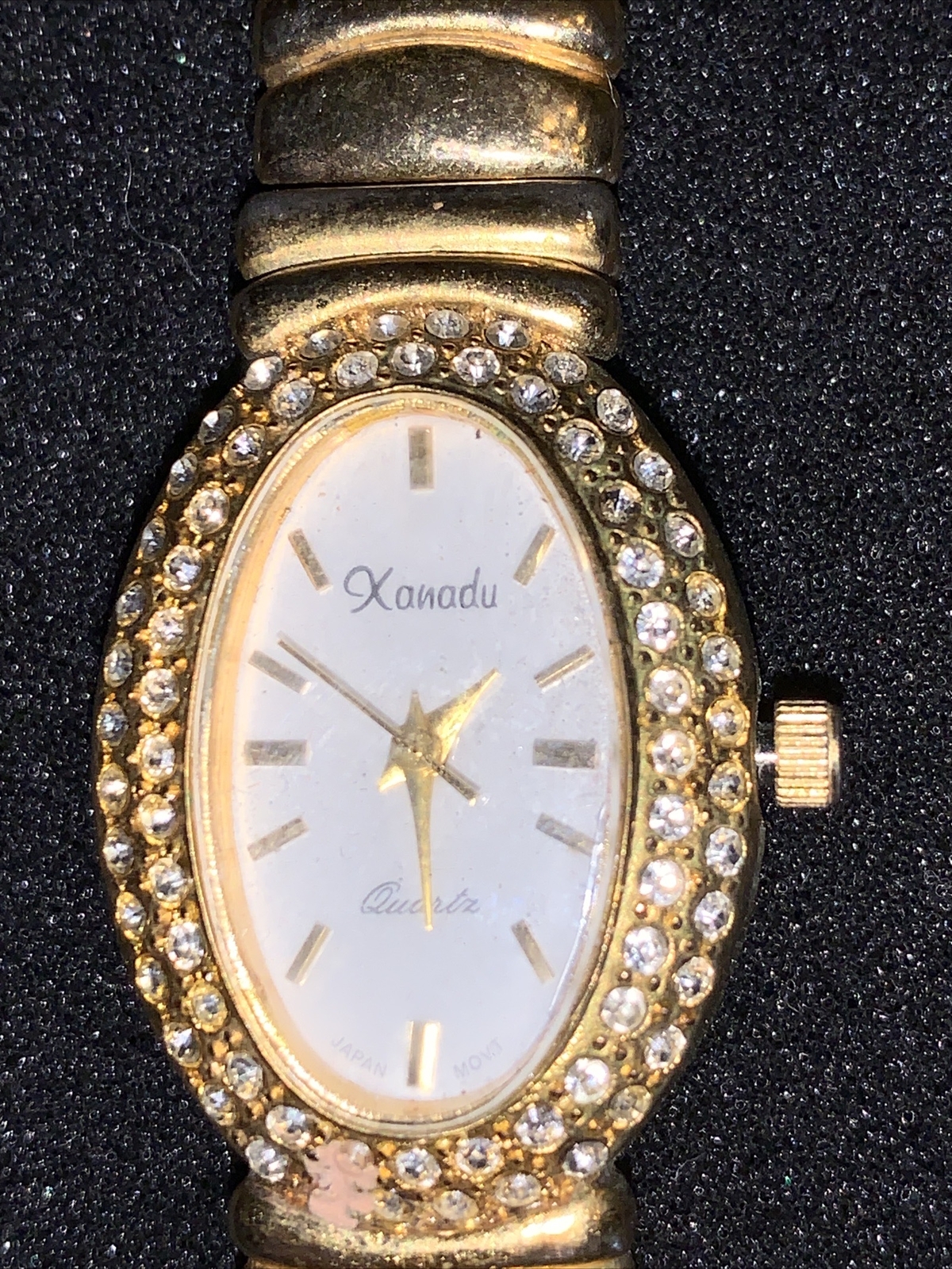 Xanadu Quartz Womens Watch Goldtone W Faux Diamonds Mineral Crystal Japan