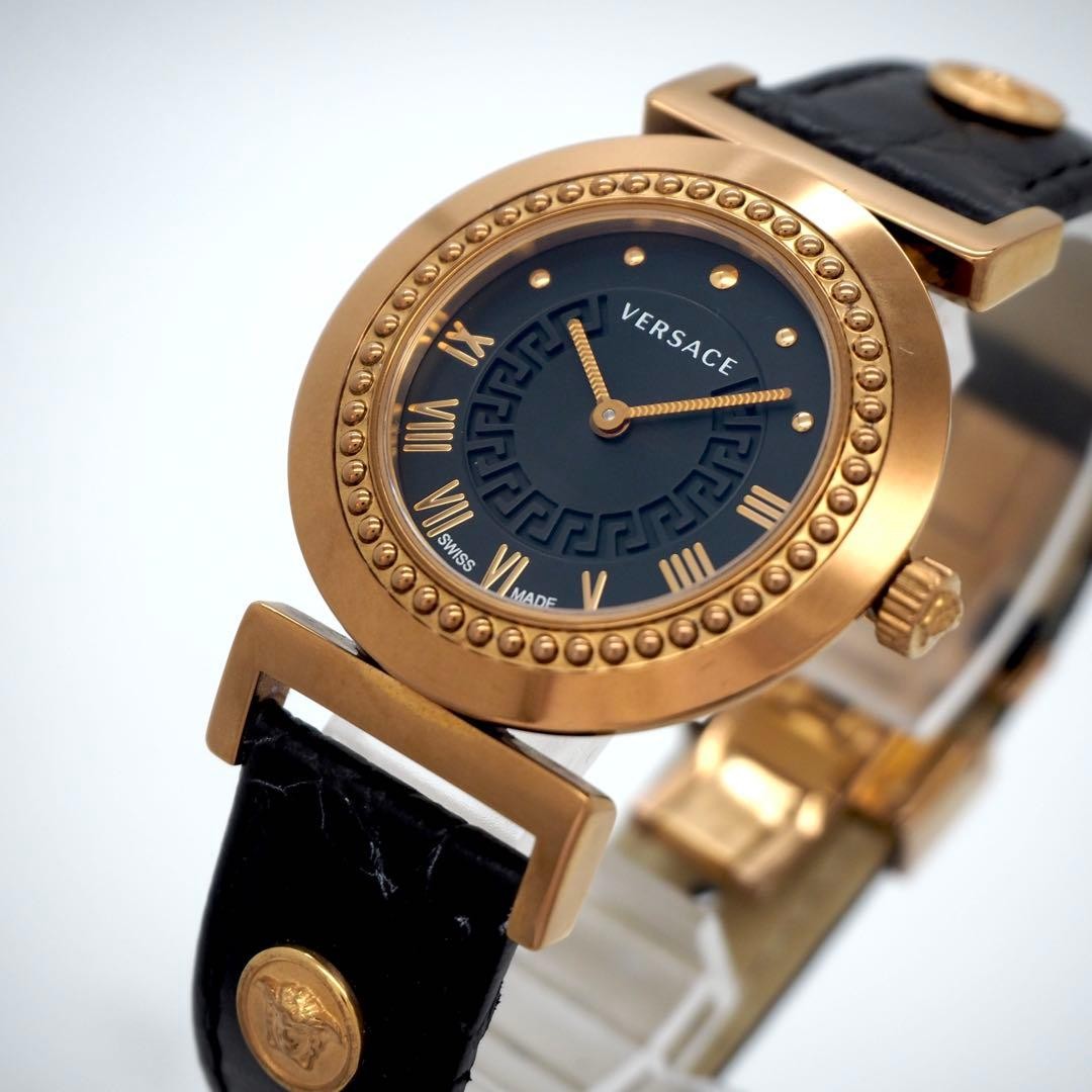 VERSACE Watch Vanity P5Q Pink Gold 35mm Case 18.3cm Wrist Boy s size