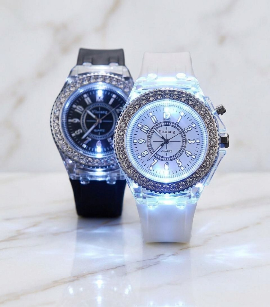Women Men Kids Fashion Casual Watch LED Light Luminous White Silicone Wristwatch