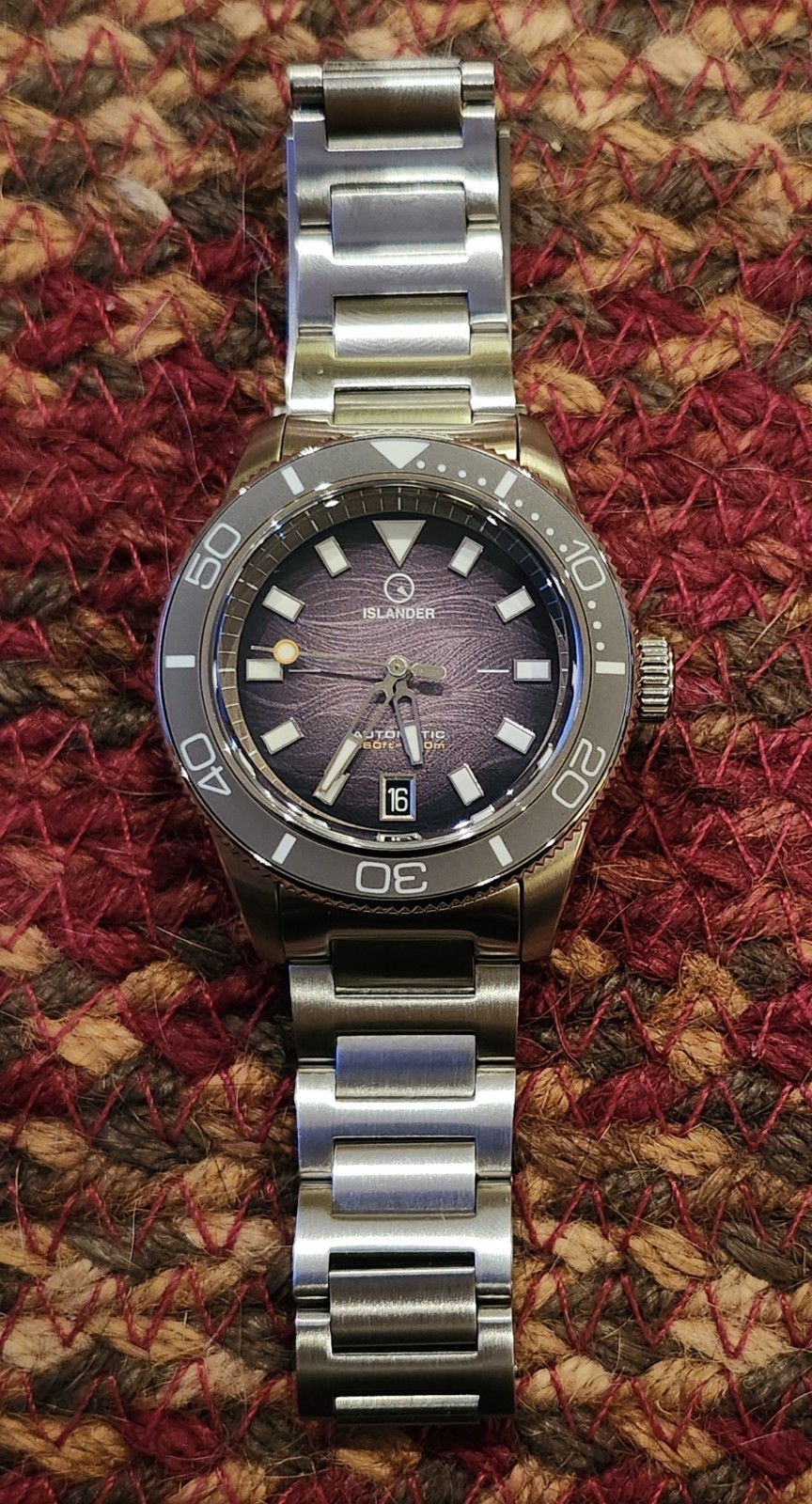 Islander Bayport Automatic Warm Grey Dial Sapphire Crystal Stainless Bracelet