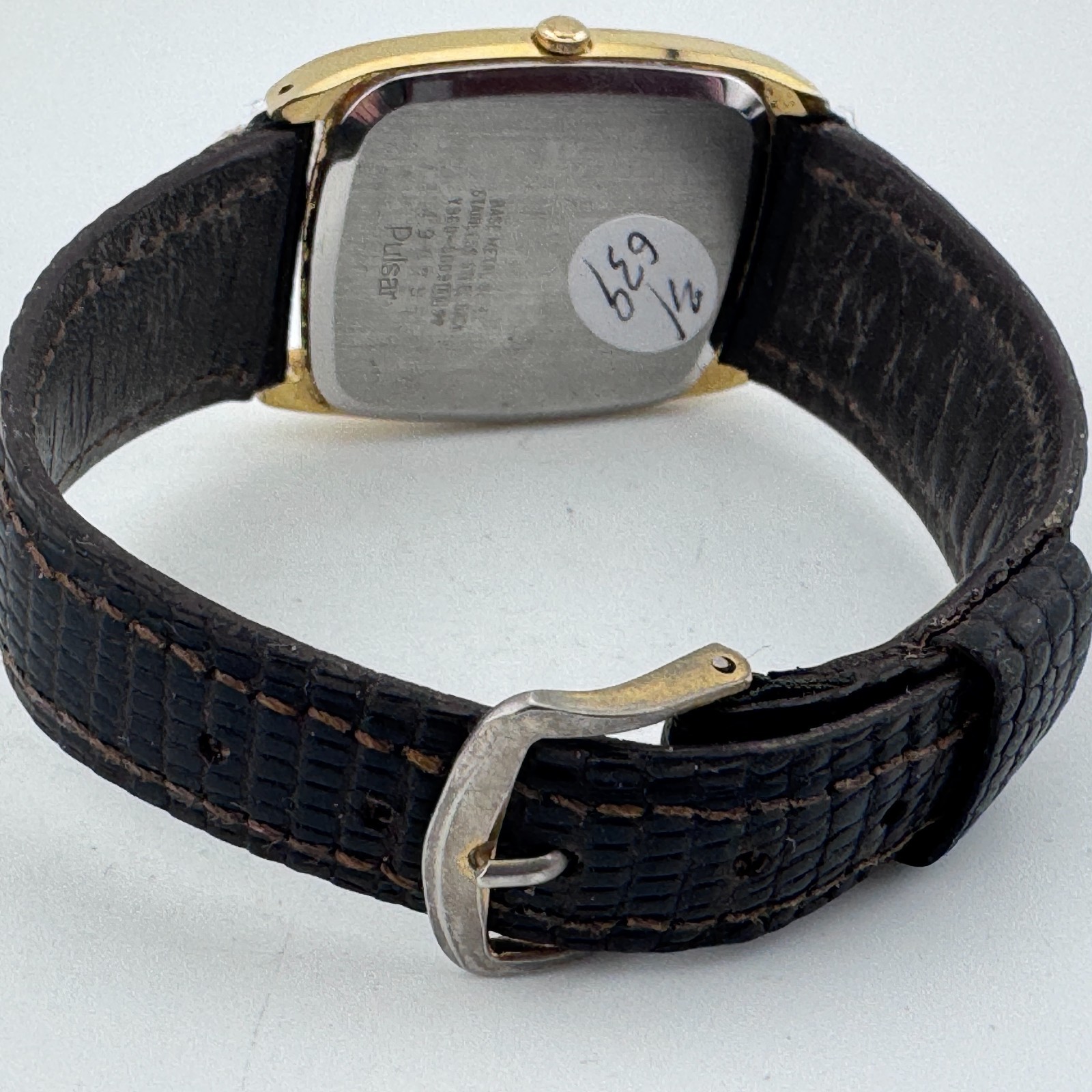 VTG Pulsar Analog Digital Watch Men Gold Tone Barrel Alarm Leather New Battery