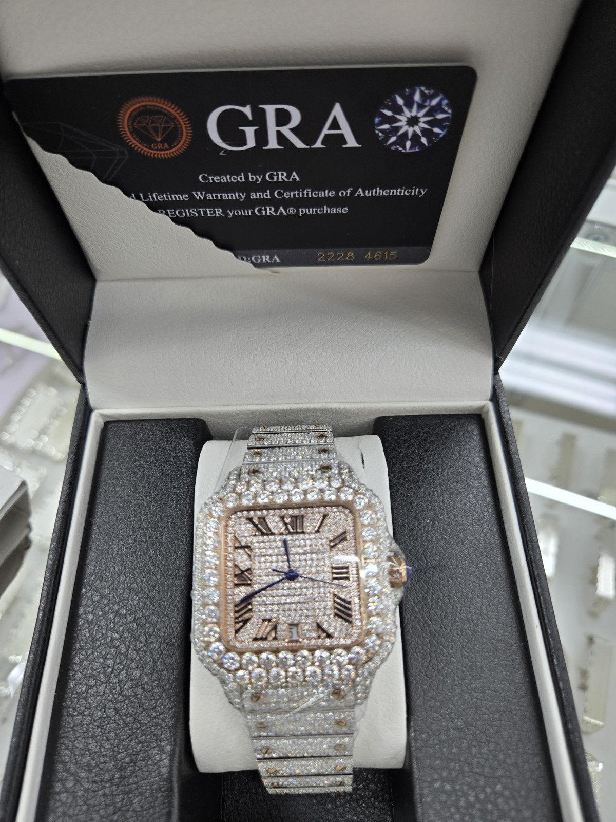 Moissanite Watch, St.Steel Case & Band Steel/Rose G Color Buckle,Brand New w/Box