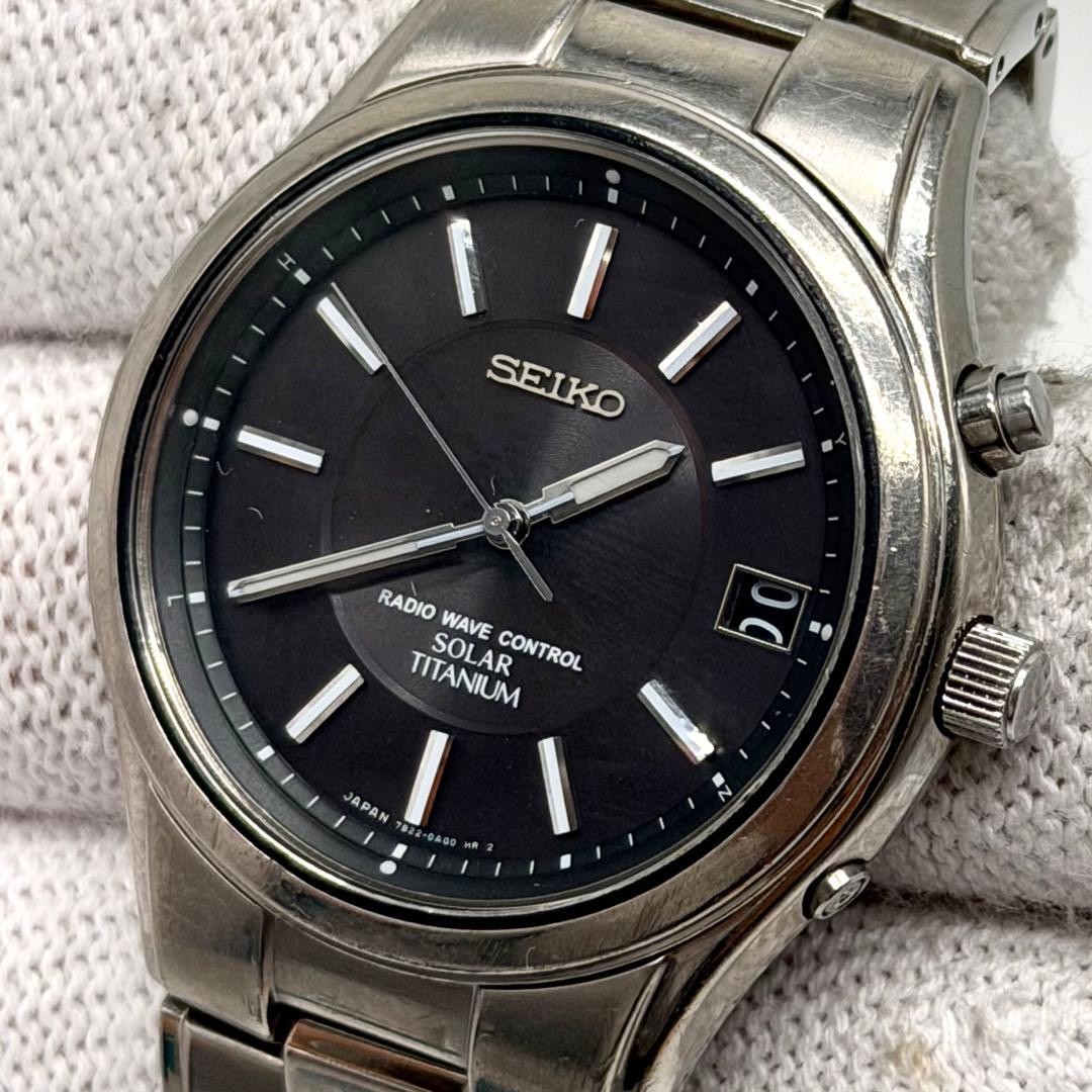 Seiko 7B22-0AD0 Radio Wave Solar Titanium Black Dial Watch Japan 071240