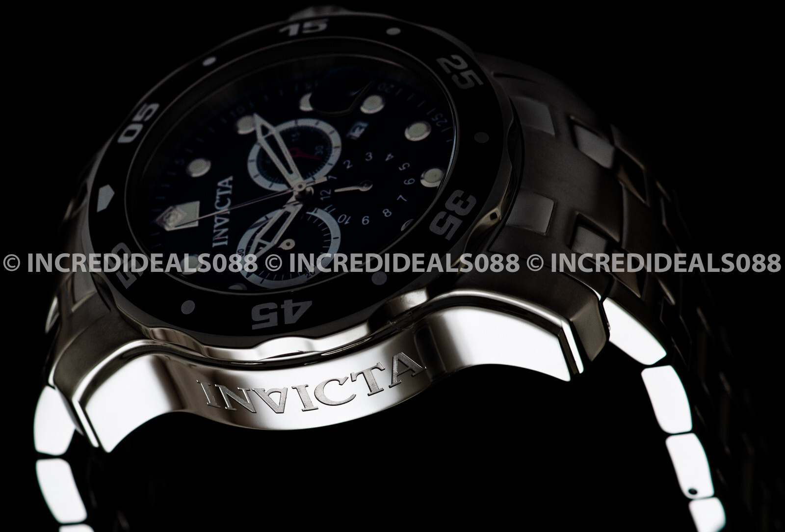 Invicta Men PRO DIVER SCUBA CHRONOGRAPH Black Dial Silver 48mm Bracelet Watch