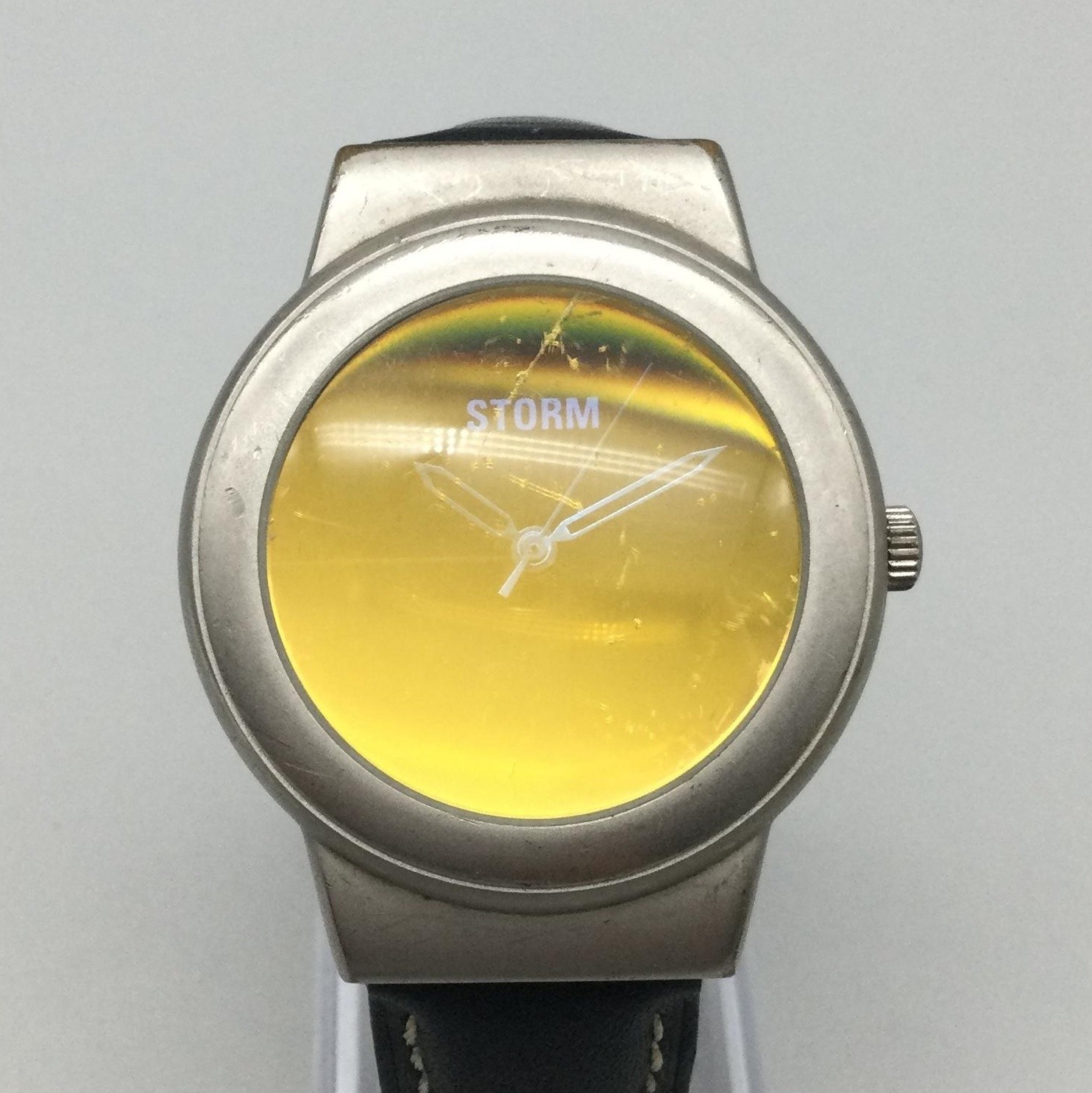 Storm Sazer Mens Watch 37mm Yellow Dial Black Leather Strap 1374971