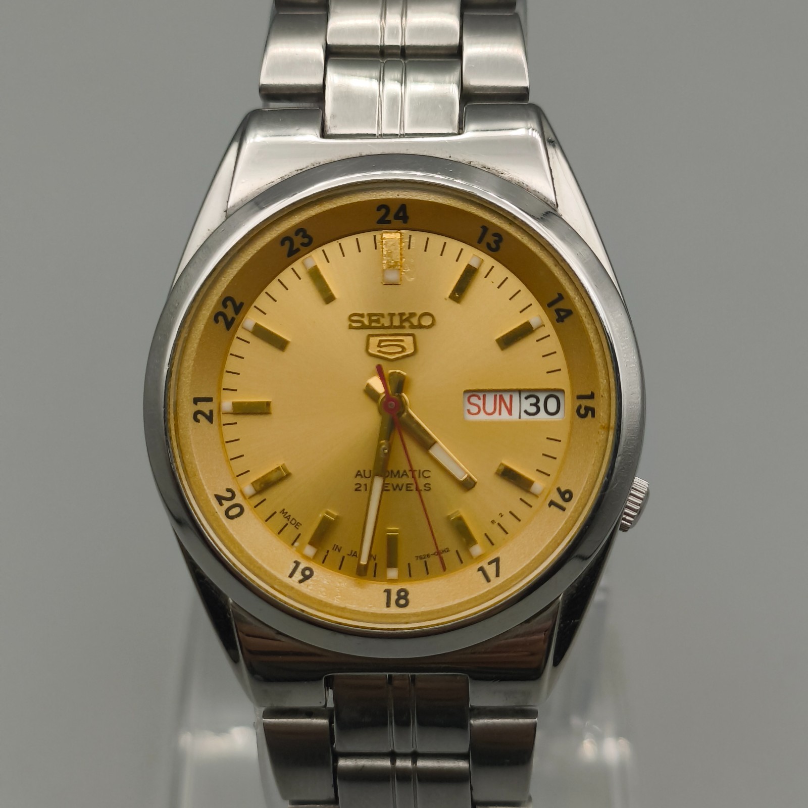 Vintage Seiko 5 Automatic 7S26 Golden Railway Time Watch Japan
