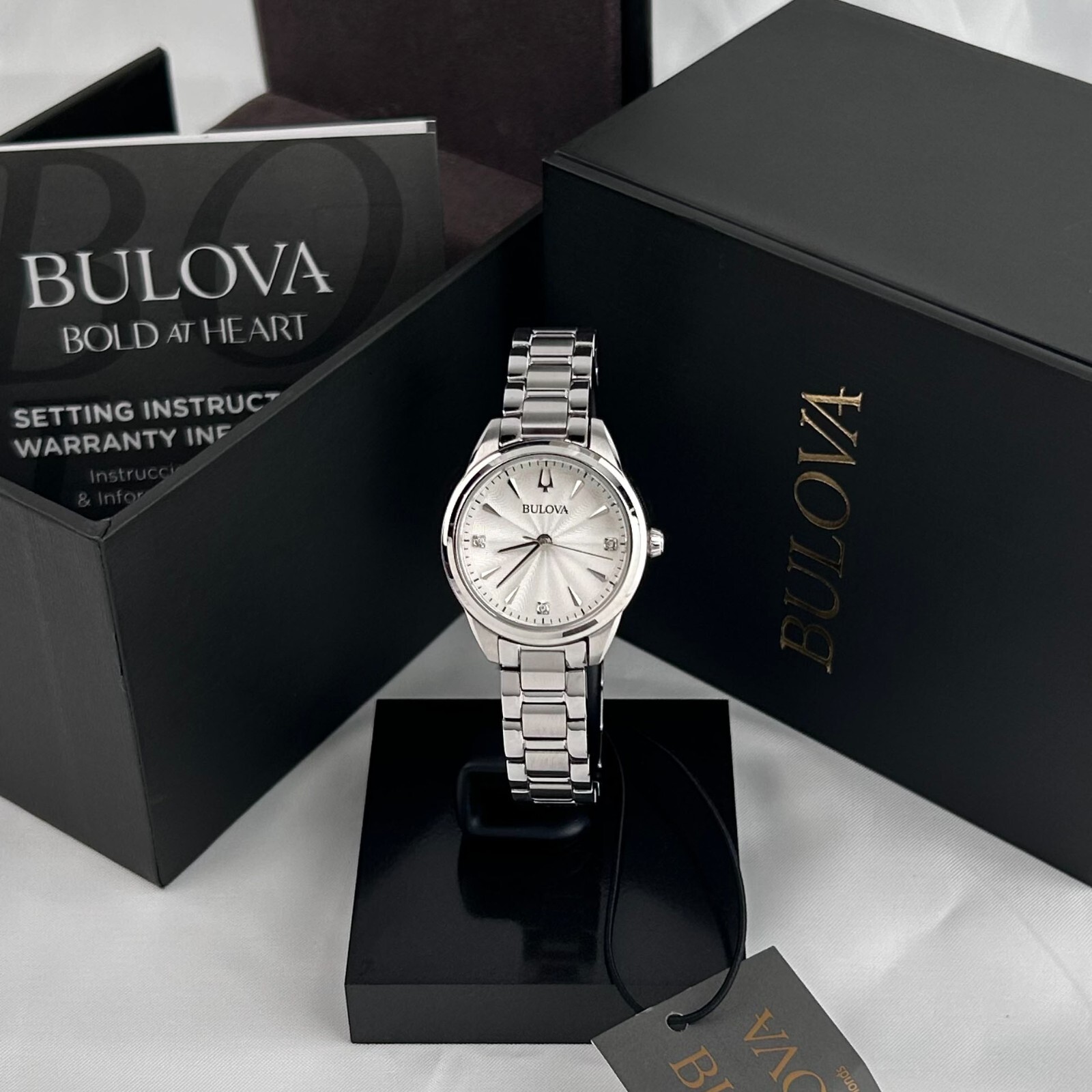 Bulova 96P219 Diamond Lady Sutton Silver Dial 28mm Women’s Quartz Watch-New