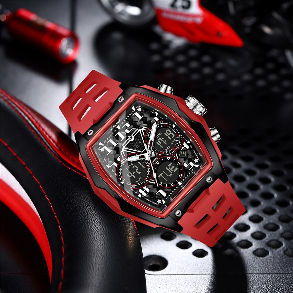 CHENXI Men Rectangle Watches Dual Time Digital Quartz Wristwatch Boy Sport Watch