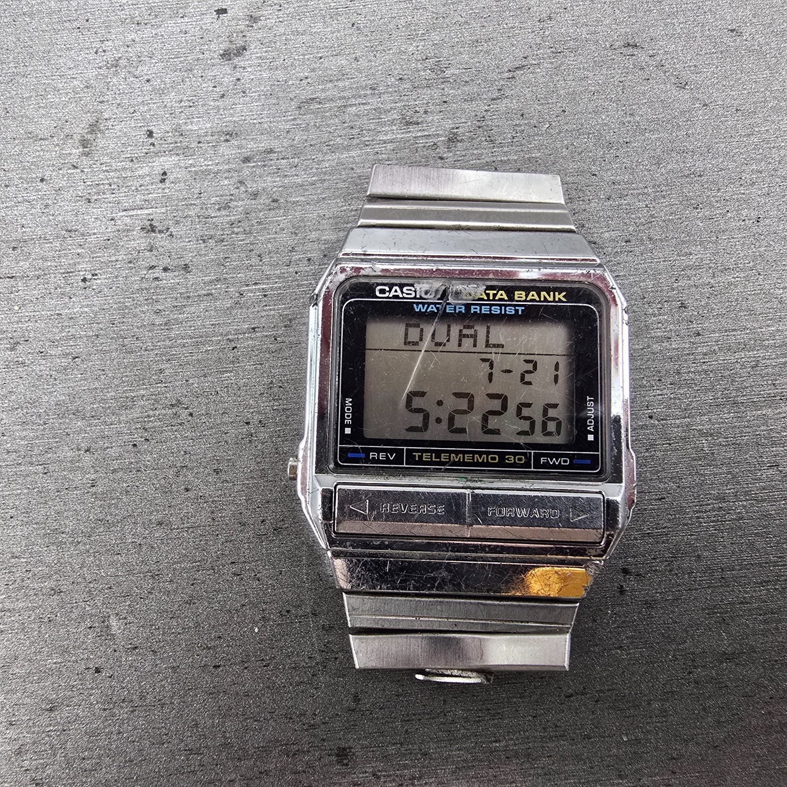 Casio Data Bank DB-310 Watch Men 32mm Silver Alarm Chronograph New Battery 871