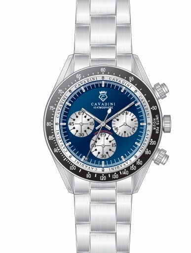 Unisex Chronograph CAVADINI Army-Style CV-464 Blue Stainless Steel Pilot Style