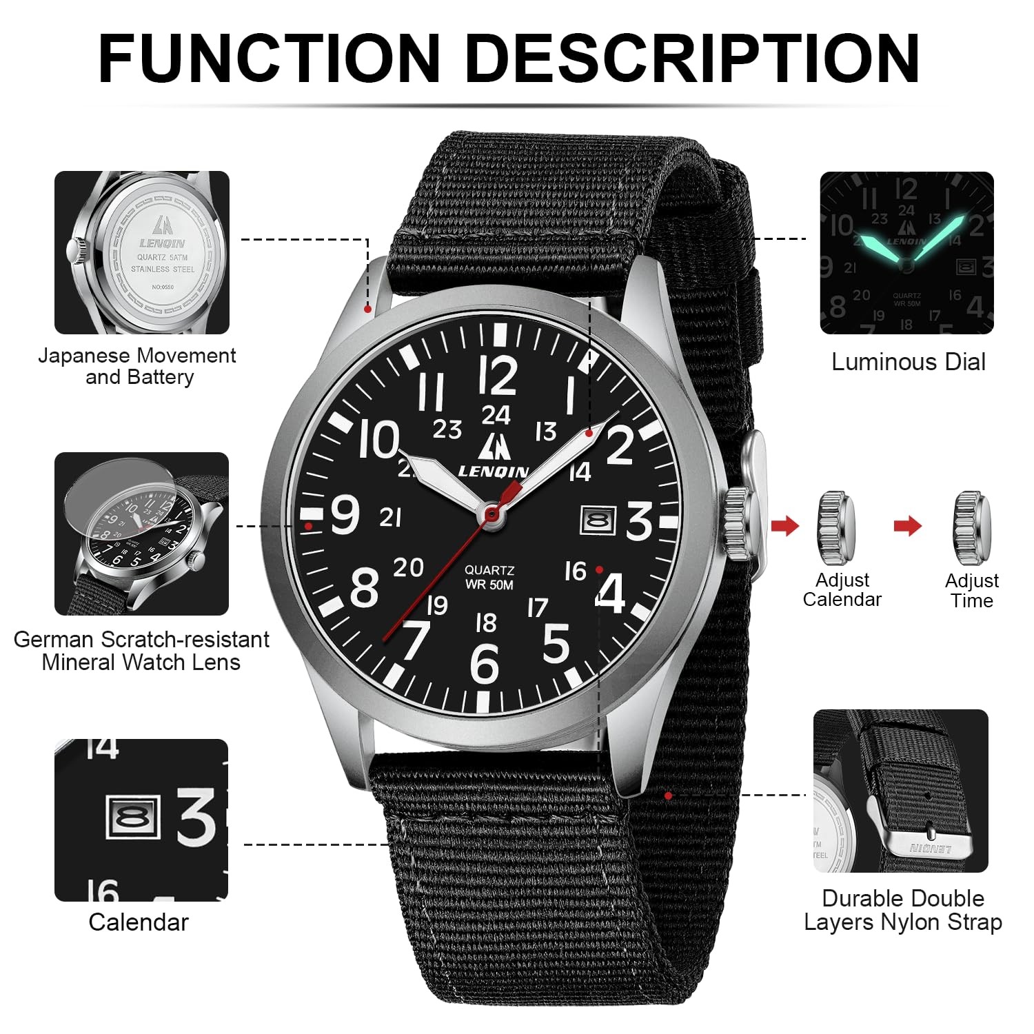 Mens Watches Unisex Military Sport Nylon Strap Stylish Luminous Fashion Analog