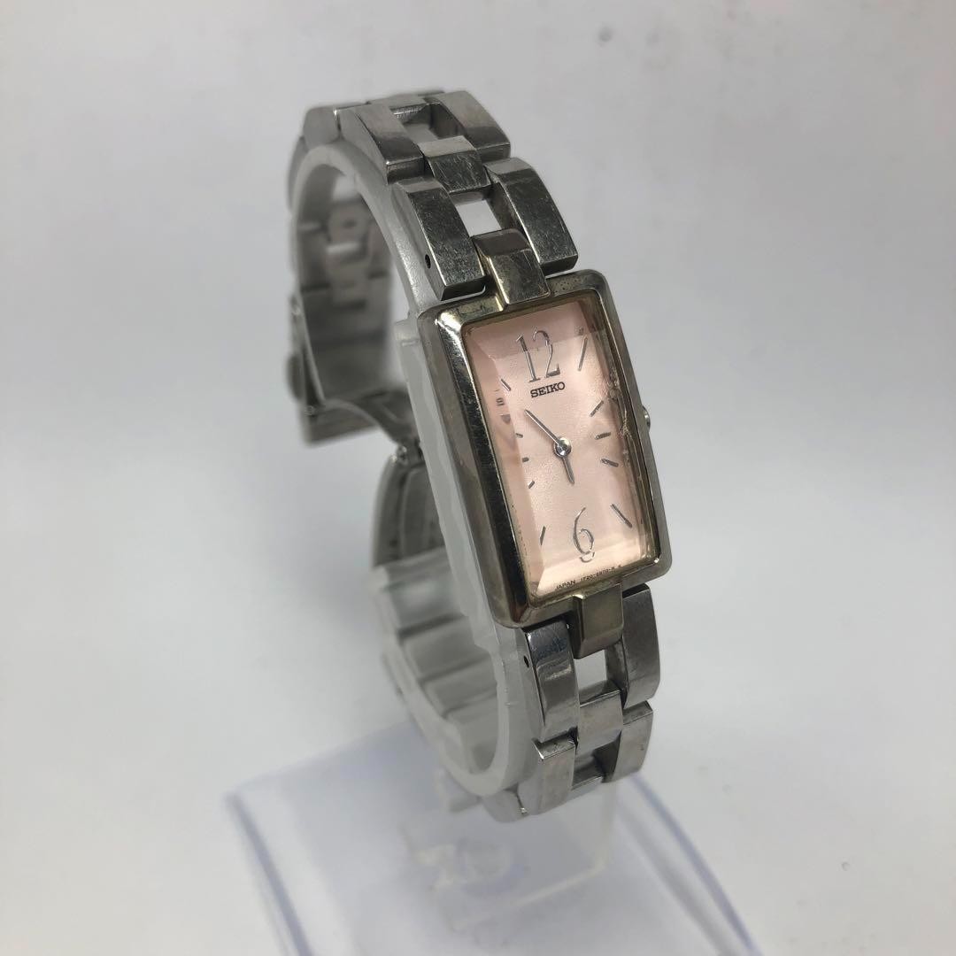 SEIKO 1F20-6H50 Pink Ladies Analog Wristwatch Face Size 15.8mm Silver Used Japan