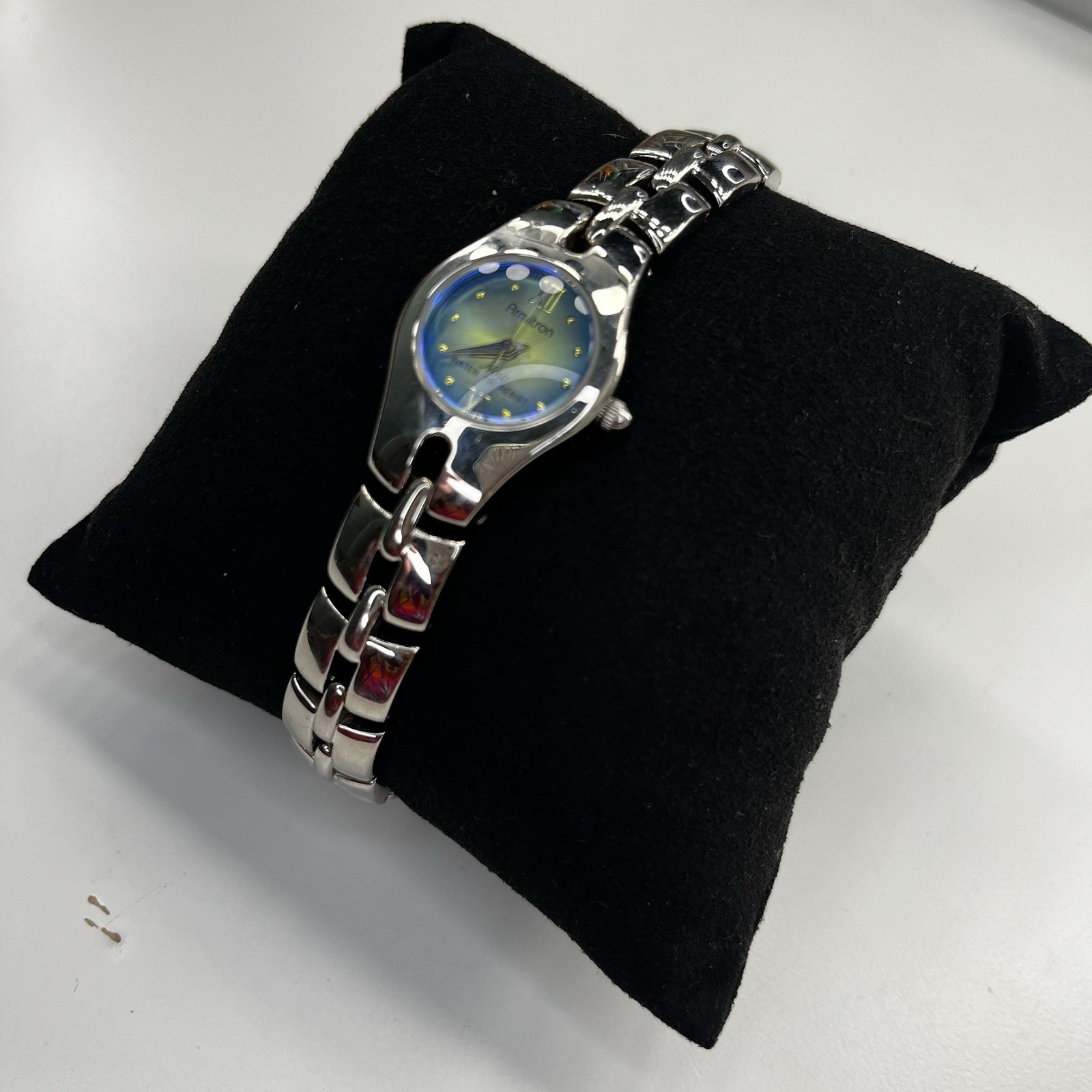Ladies Armitron Silver Tone Blue Iridescent Link Bracelet Watch New Battery