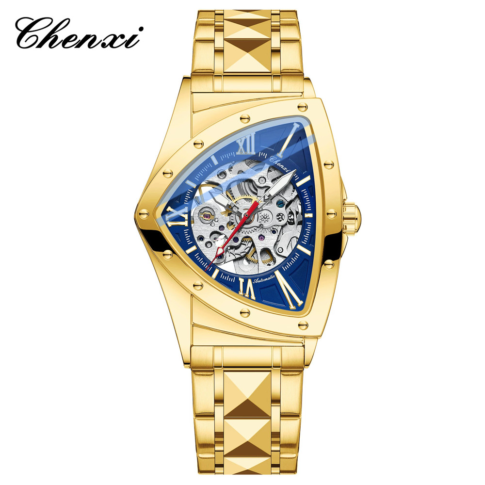 CHENXI Men Automatic Watch Triangle Leather Mechanical Watch for Male Wristwatch