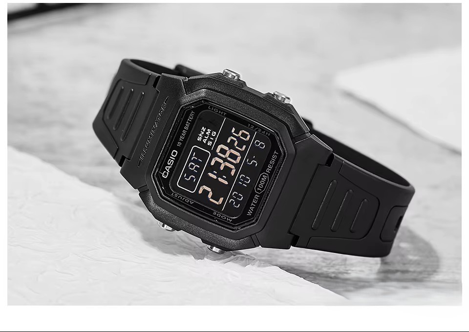 Casio W-800H-1B Digital Watch Black LED Light 10-Year Battery Water Resist