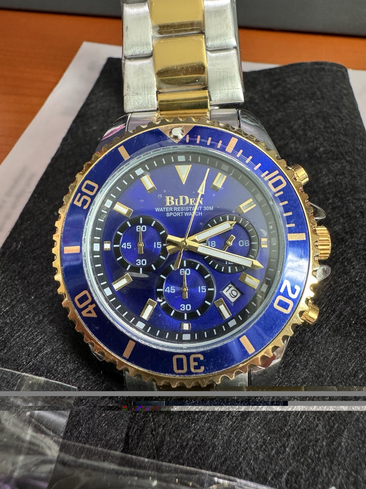 Biden Quartz 3ATM, Stainless Steel, No. 0163, Chronograph, Blue, Two Tone Watch